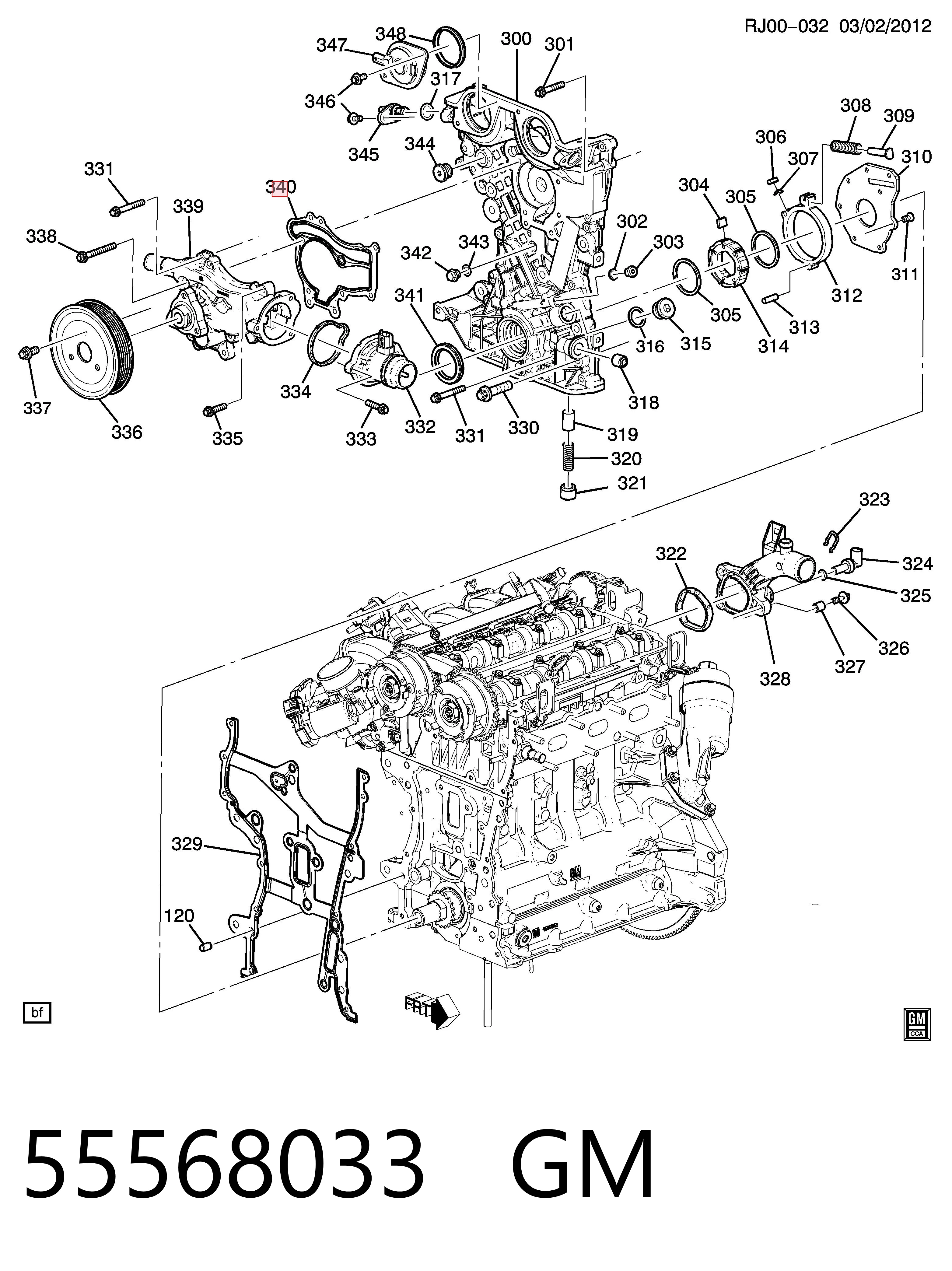 55568033 Peugeot/Citroen Прокладка водяної помпи
