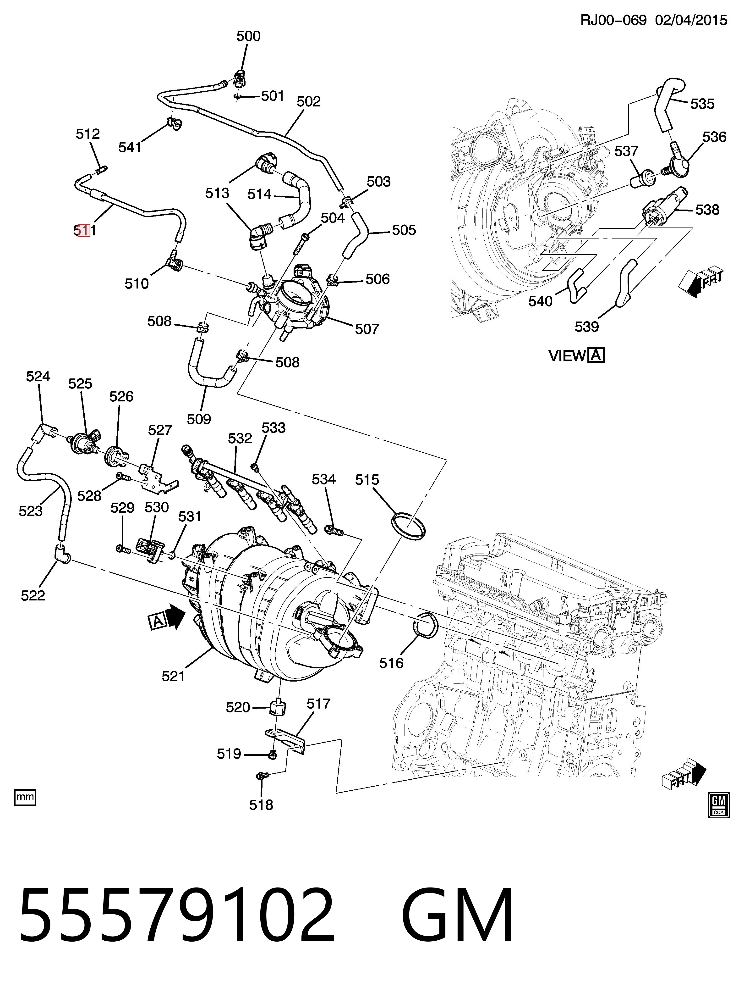 55579102 General Motors Шланг (патрубок) обігріву дросельної заслінки
