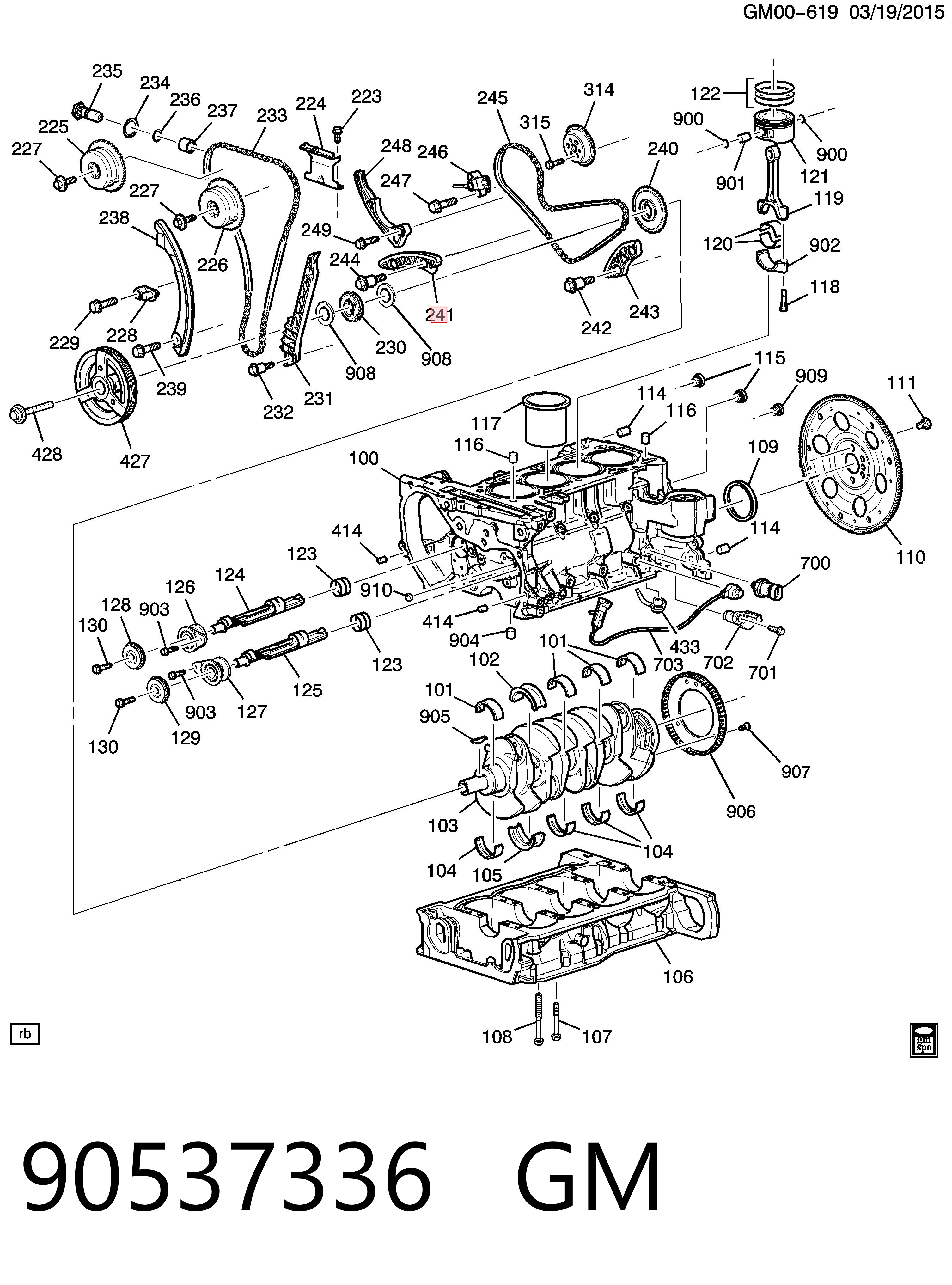 90537336 General Motors Заспокоювач ланцюга ГРМ, верхній