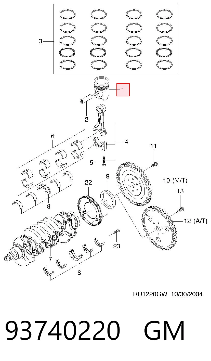 93740220 Opel Поршень з пальцем без кілець, 2-й ремонт (+0,50)
