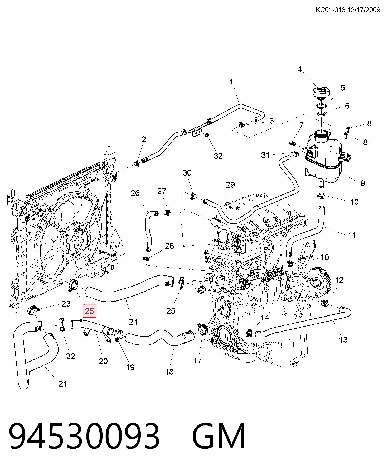 Шланг/патрубок радіатора охолодження, нижній 95965573 Opel