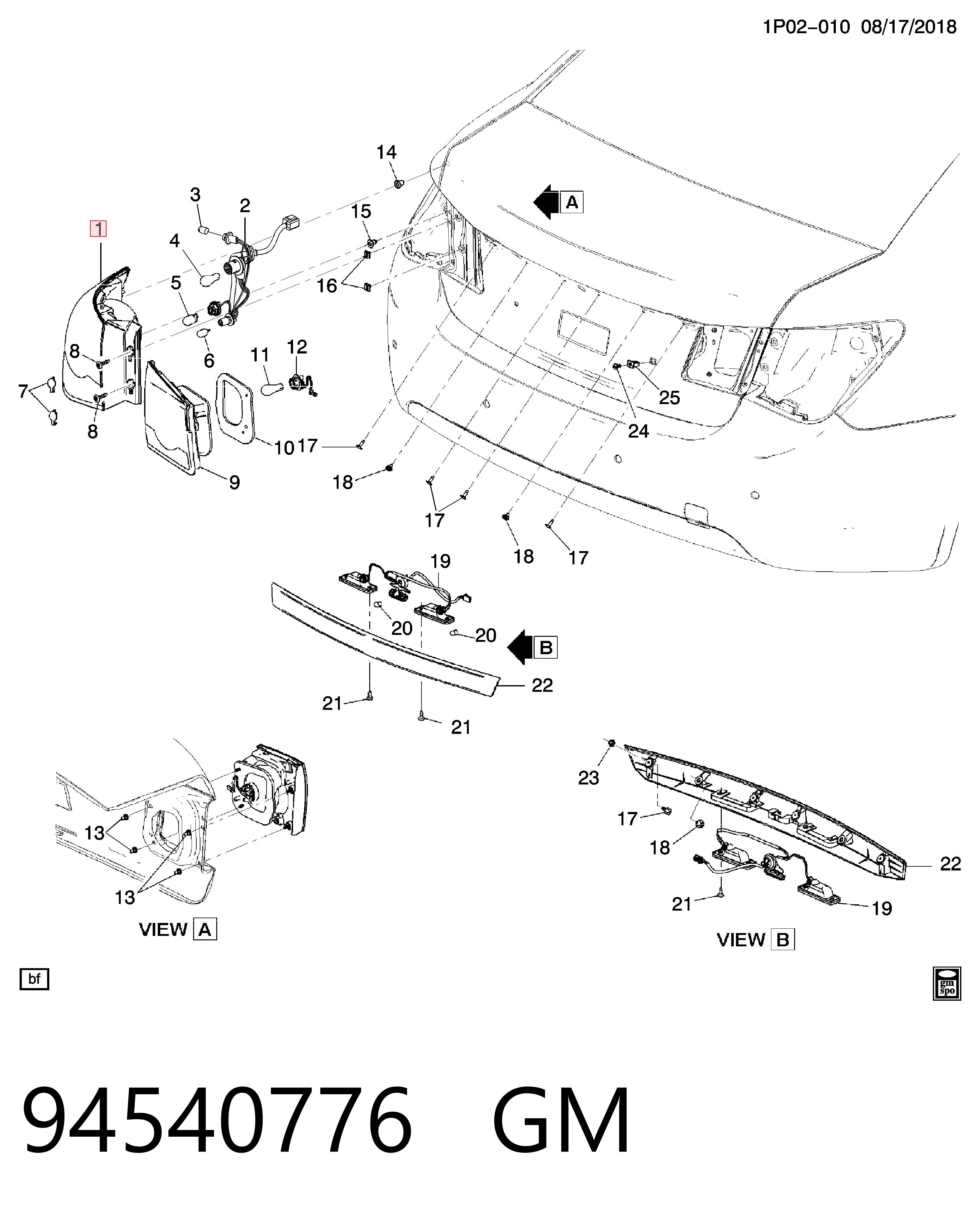 94540776 General Motors Задній лівий зовнішній ліхтар