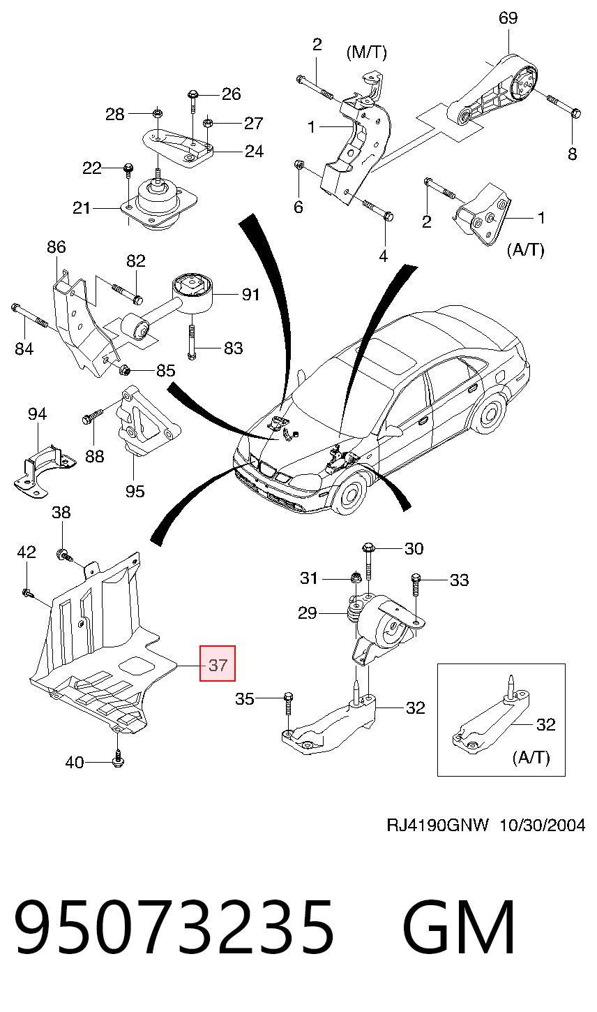 95073235 Opel Захист двигуна, правий