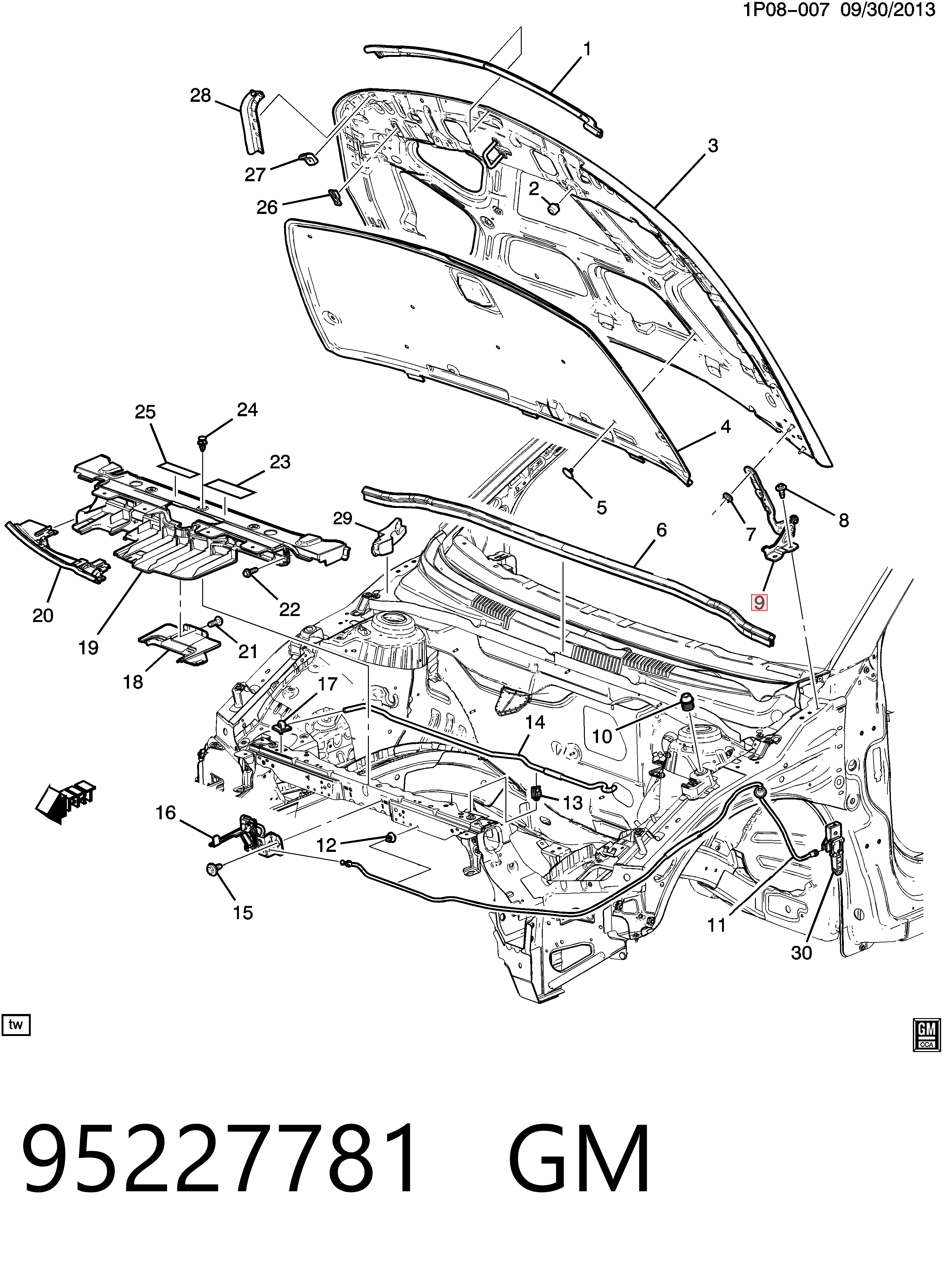 95406038 Opel Завіс капота, лівий