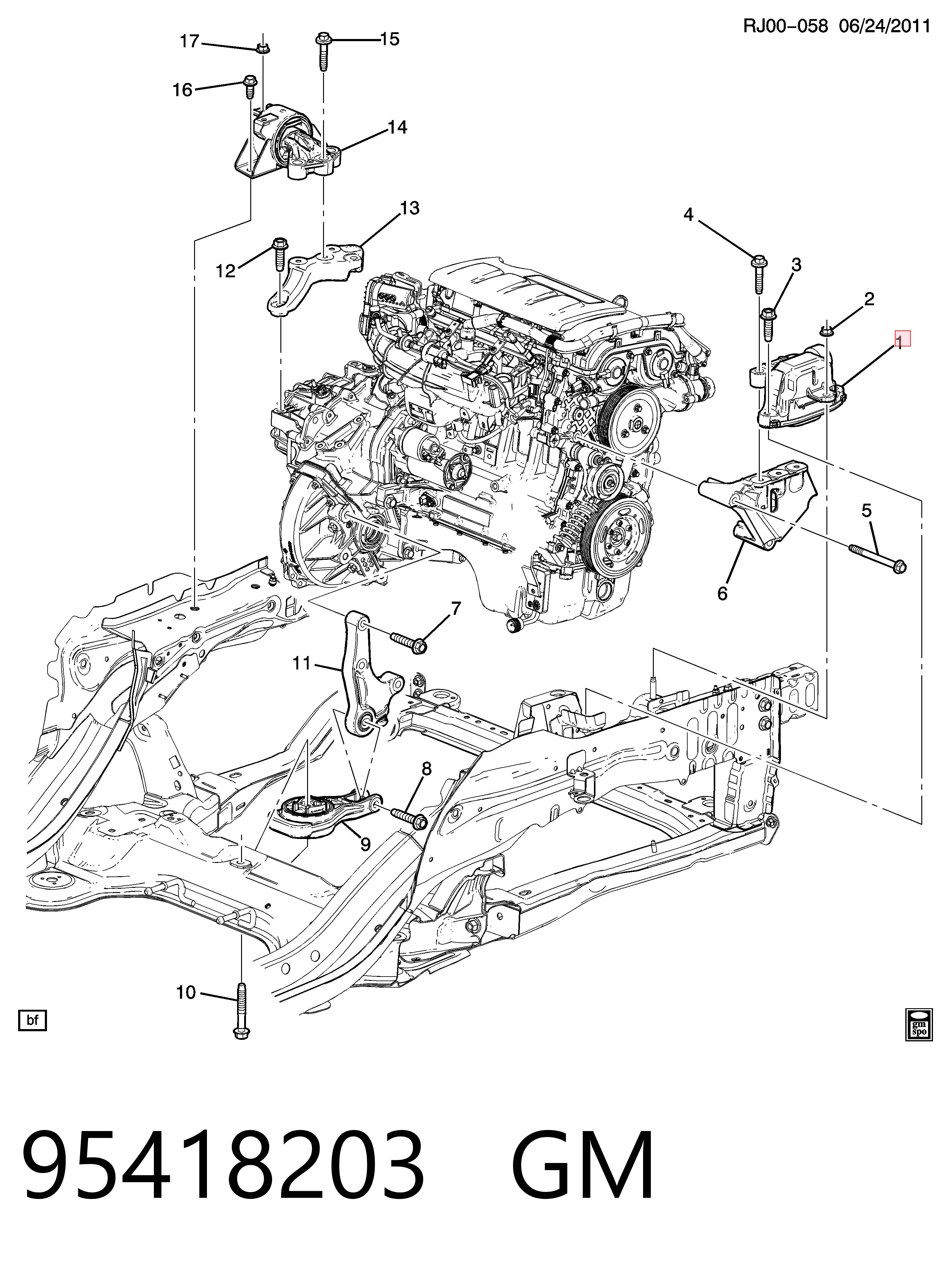 95418203 General Motors Права подушка мотора