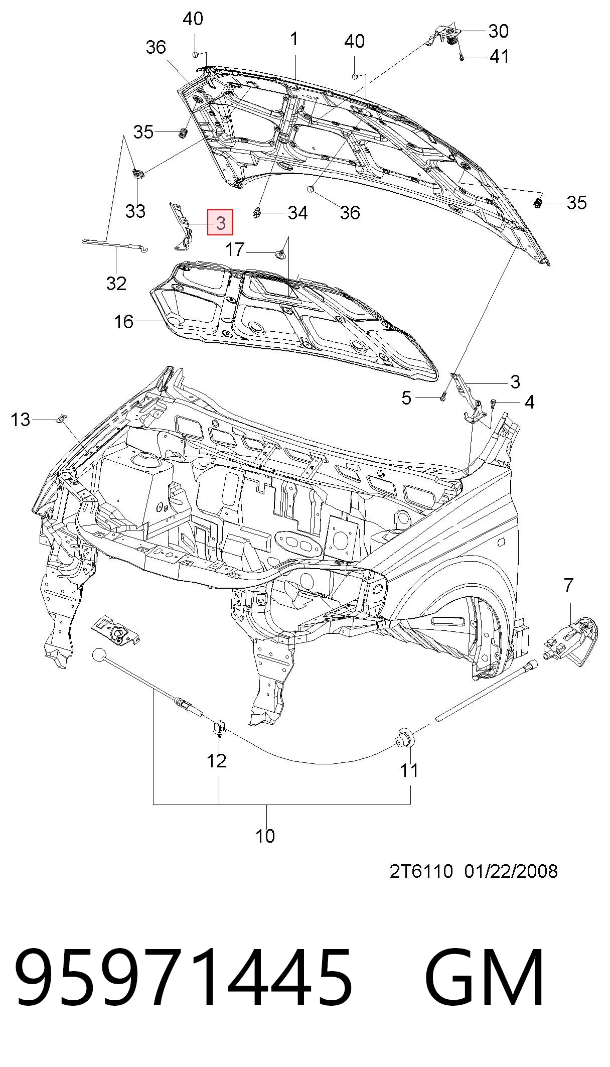94520983 Peugeot/Citroen Завіс капота, правий