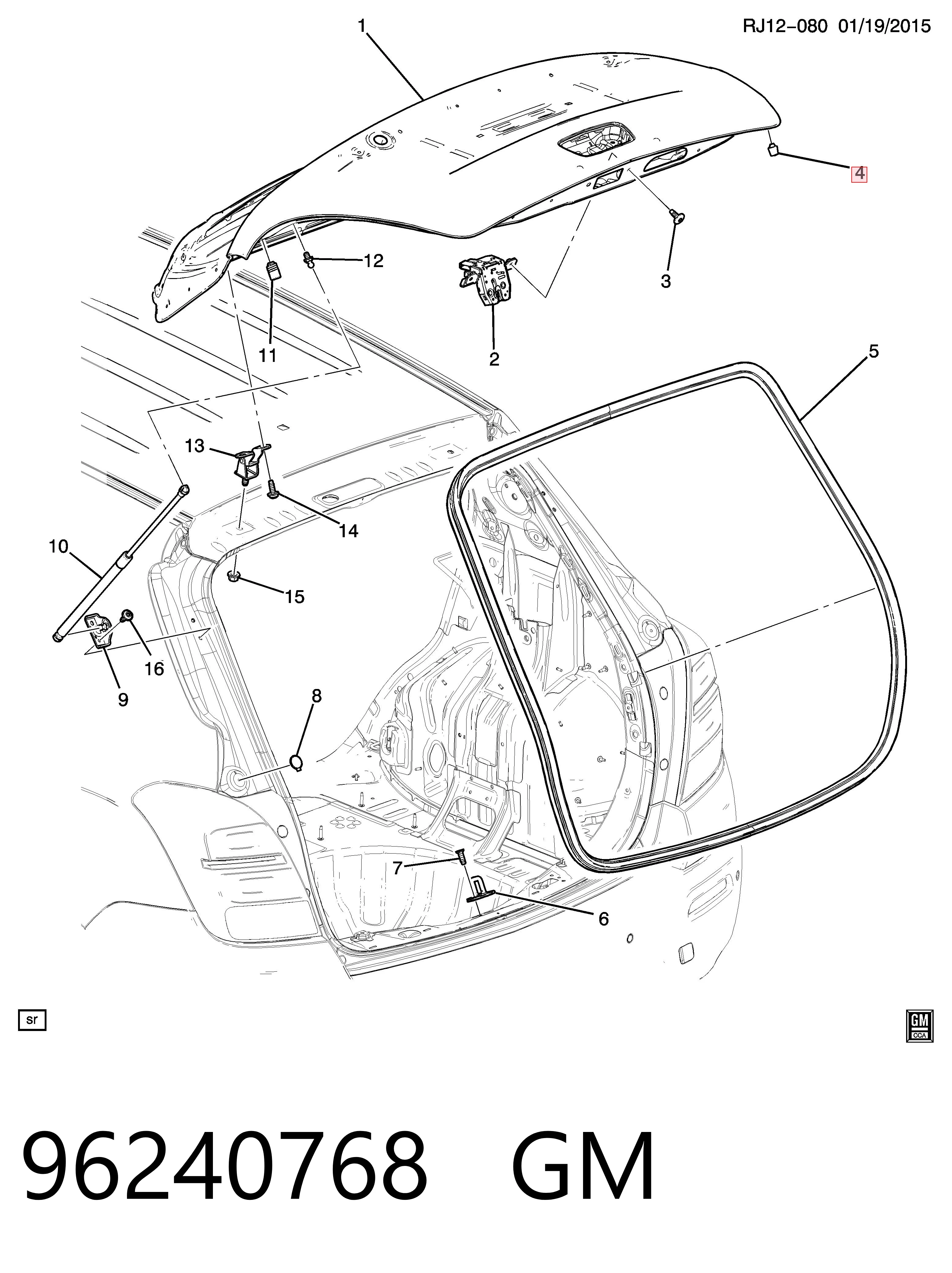 96240768 General Motors Відбійник п'ятої двері