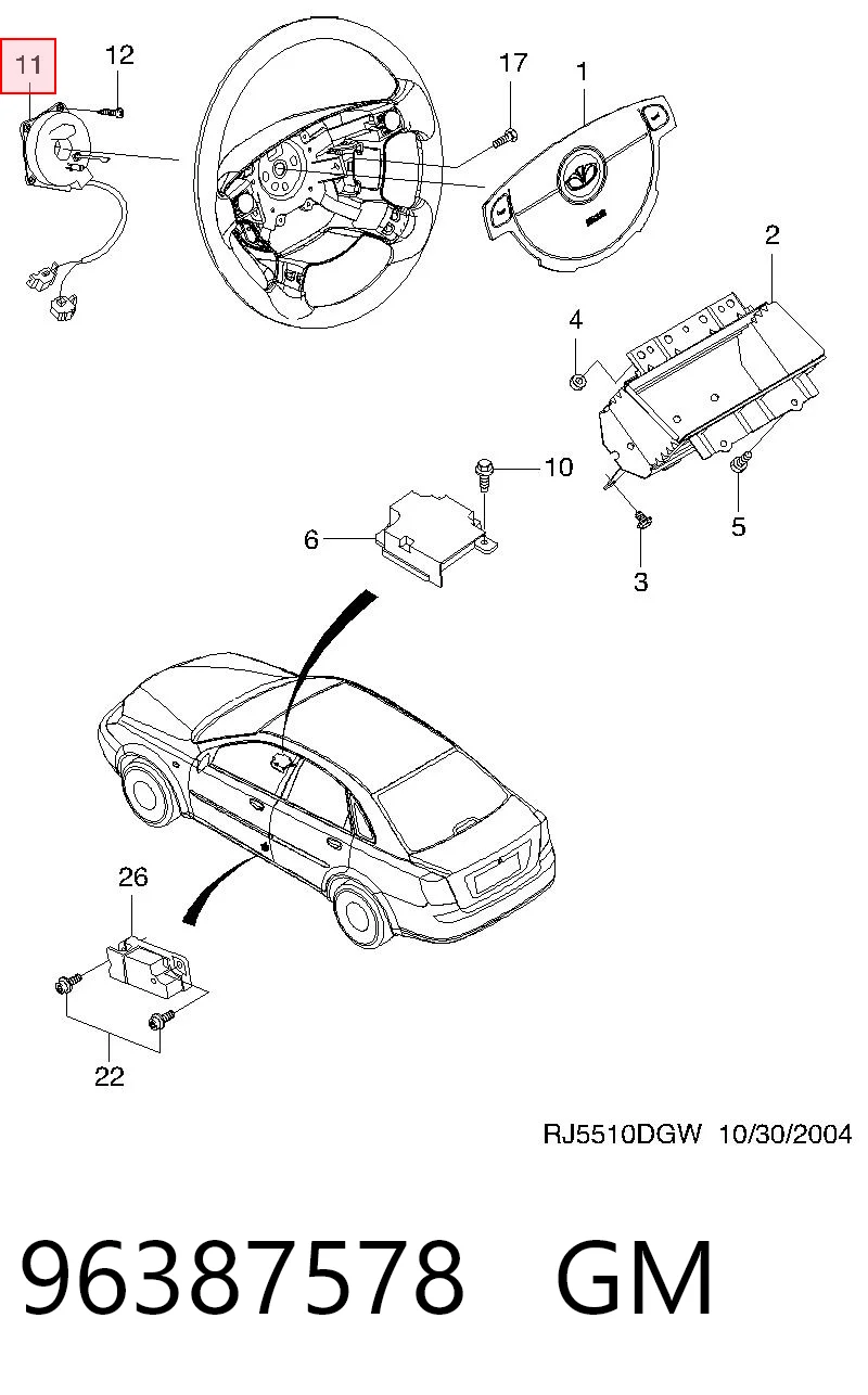 Шлейф Airbag на Chevrolet Lacetti  J200