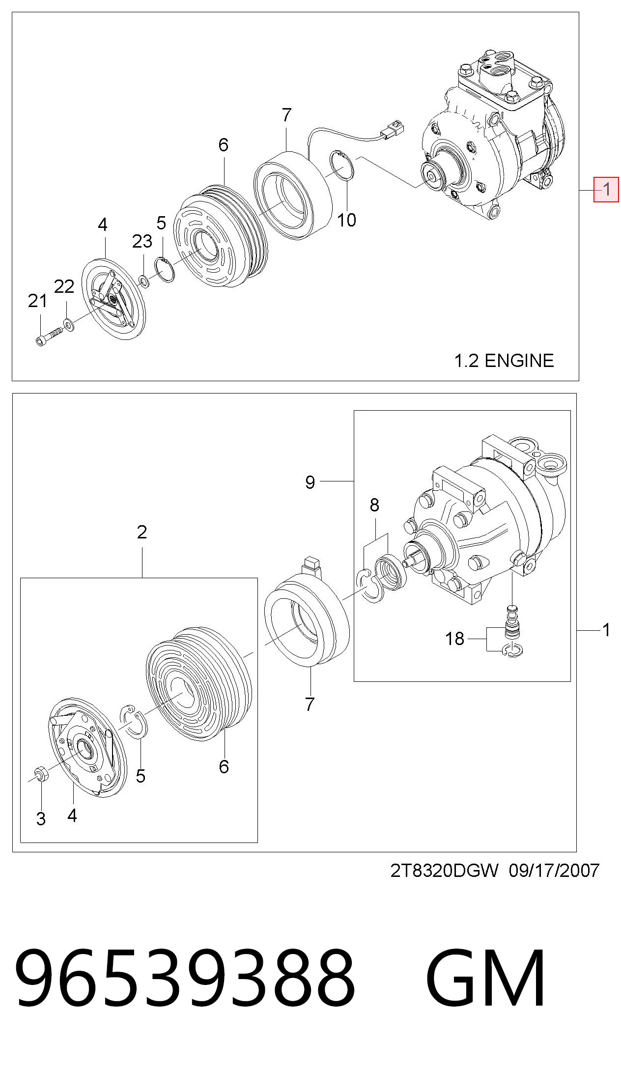 Компресор холодоагенту на Chevrolet Aveo II T250, T255