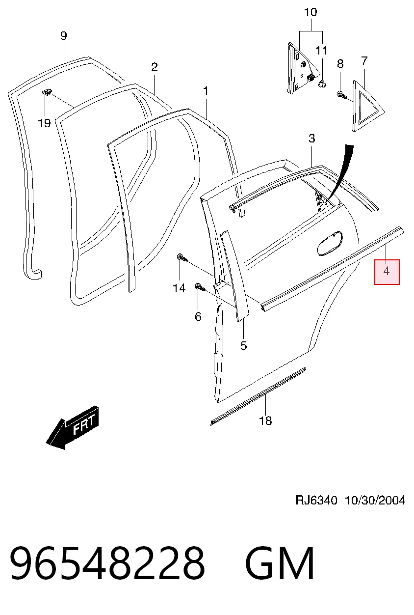 95979257 Opel Ущільнювач скла задніх дверей лівих, зовнішній (планка)