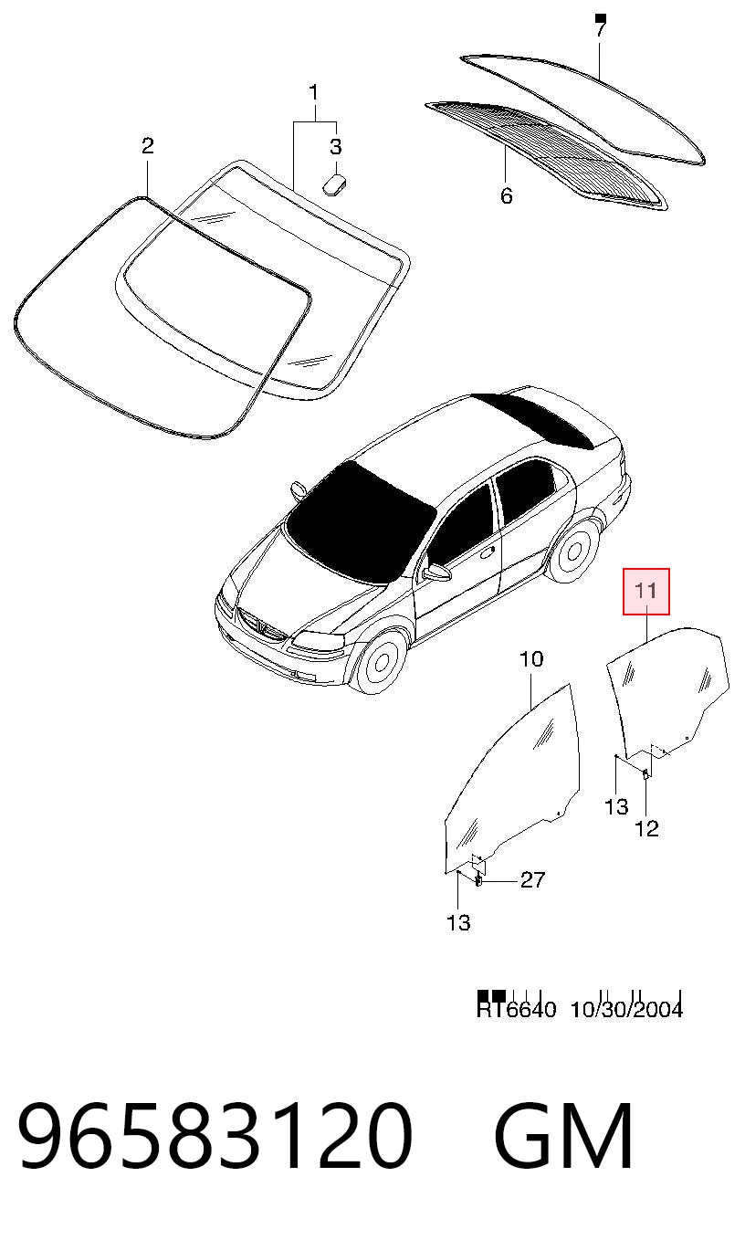 96583118 Opel Скло задньої двері правої