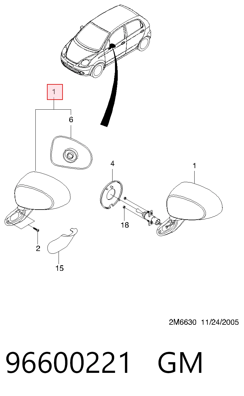 Дзеркало праве 95077082 Opel