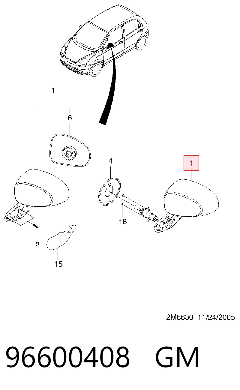 Праве бокове дзеркало Opel 95077082