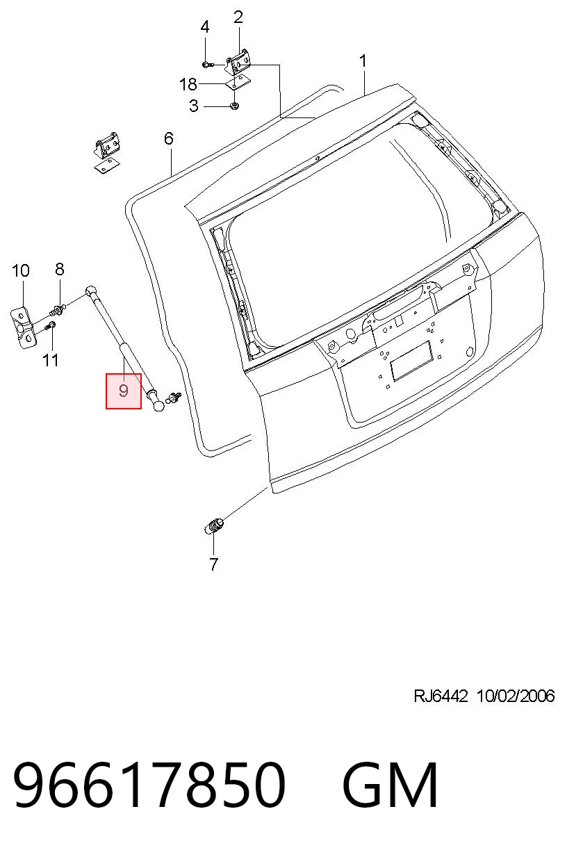 Амортизатор багажника 96617850 FSO