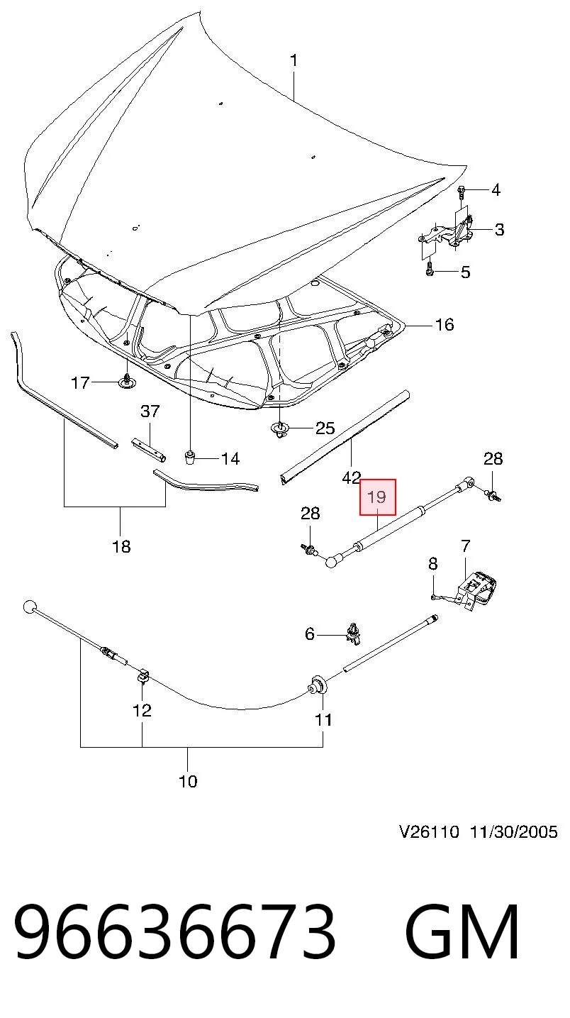 95017985 Opel Стійка капота