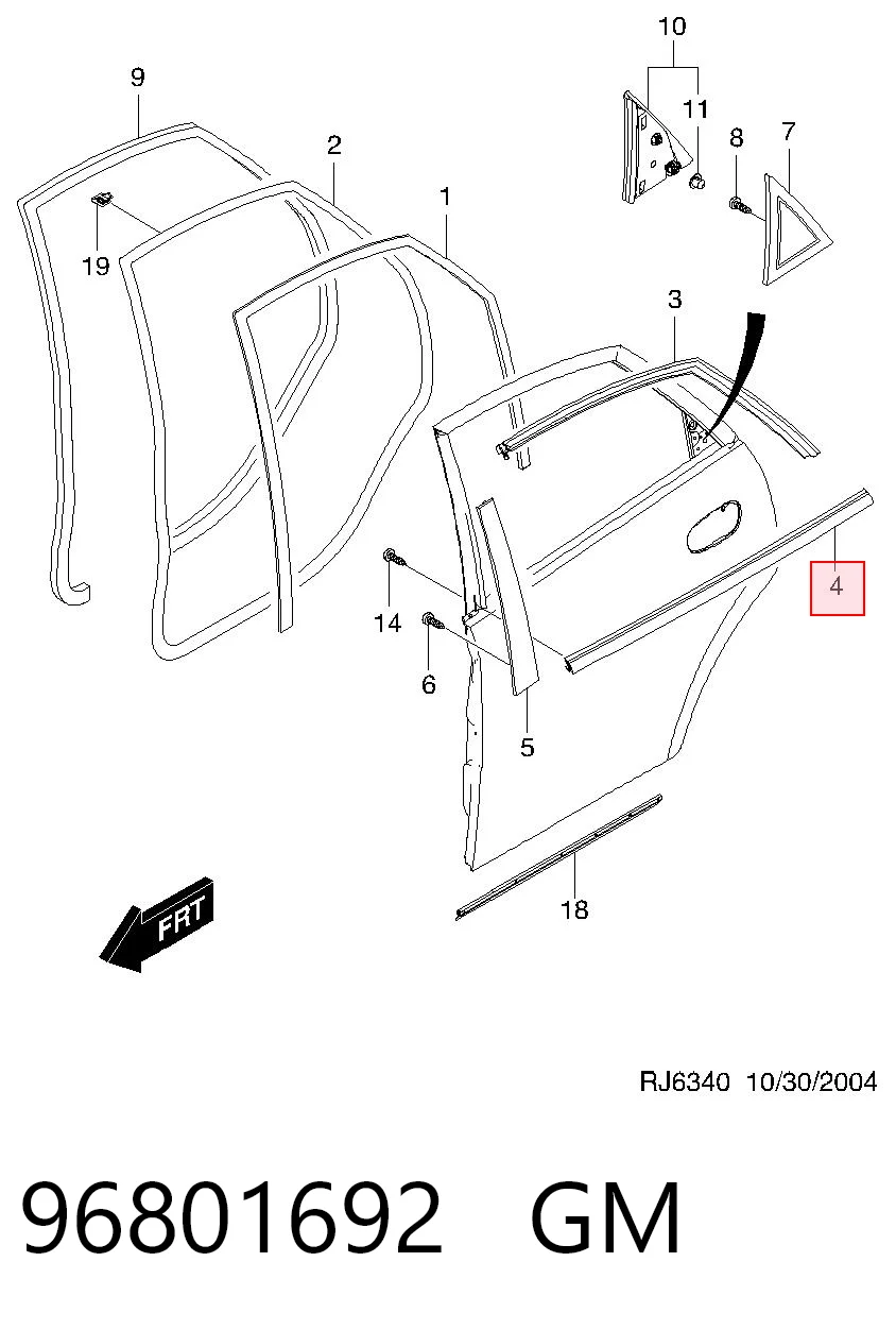 Ущільнювач скла задніх дверей лівих, зовнішній (планка) Opel 95979257 ціна, від 4.76 USD