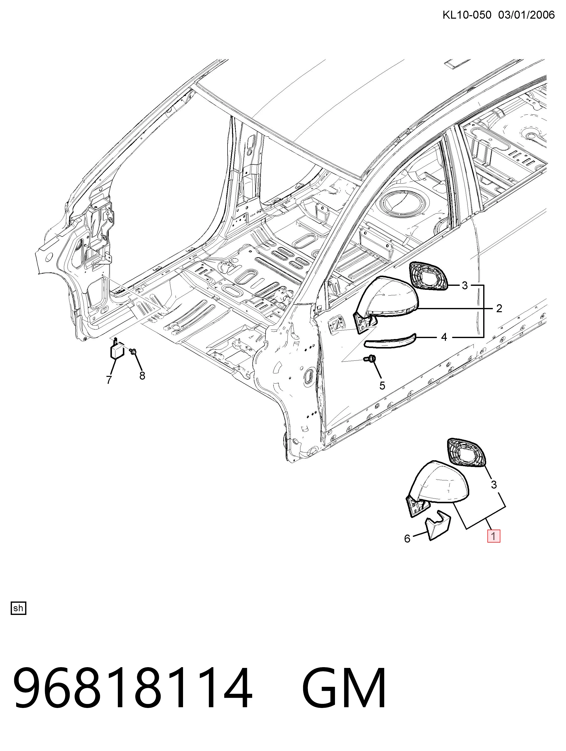 96818114 Opel Праве дзеркало заднього виду
