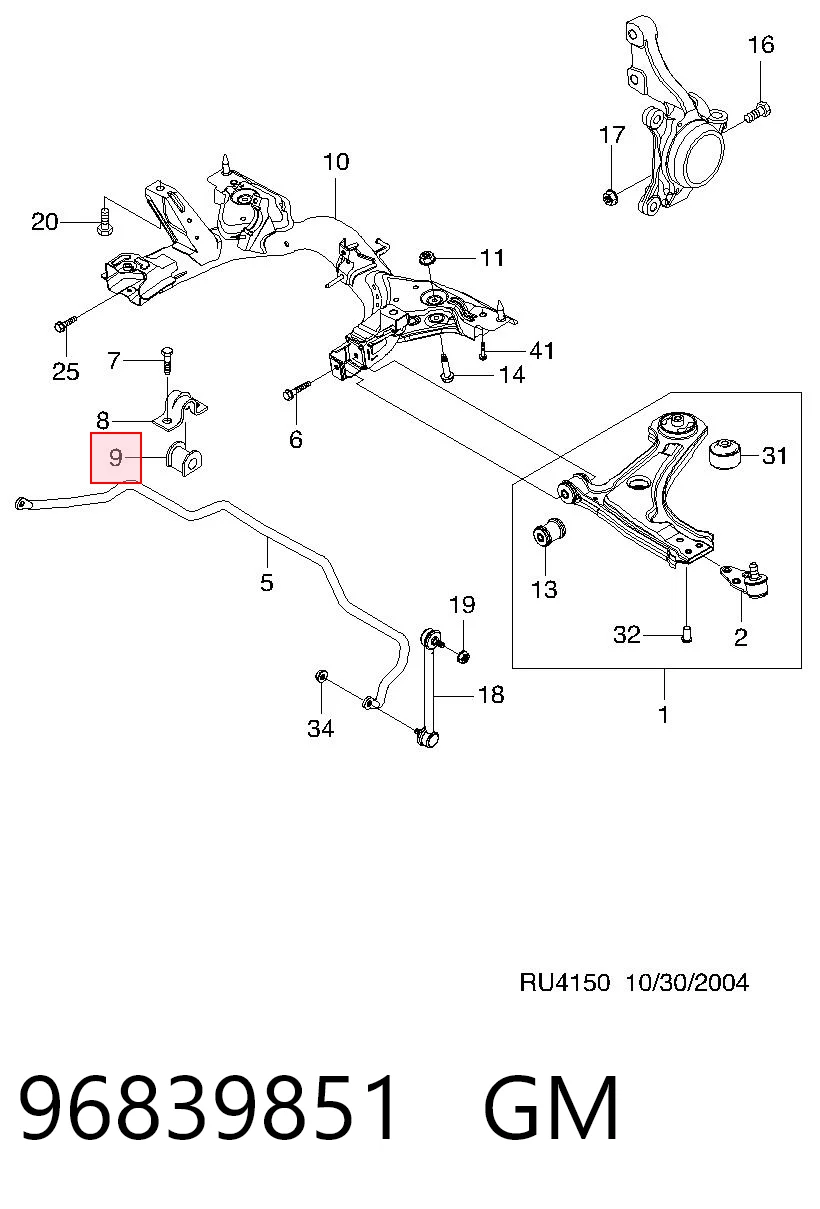 96839851 Opel Втулка стабілізатора переднього
