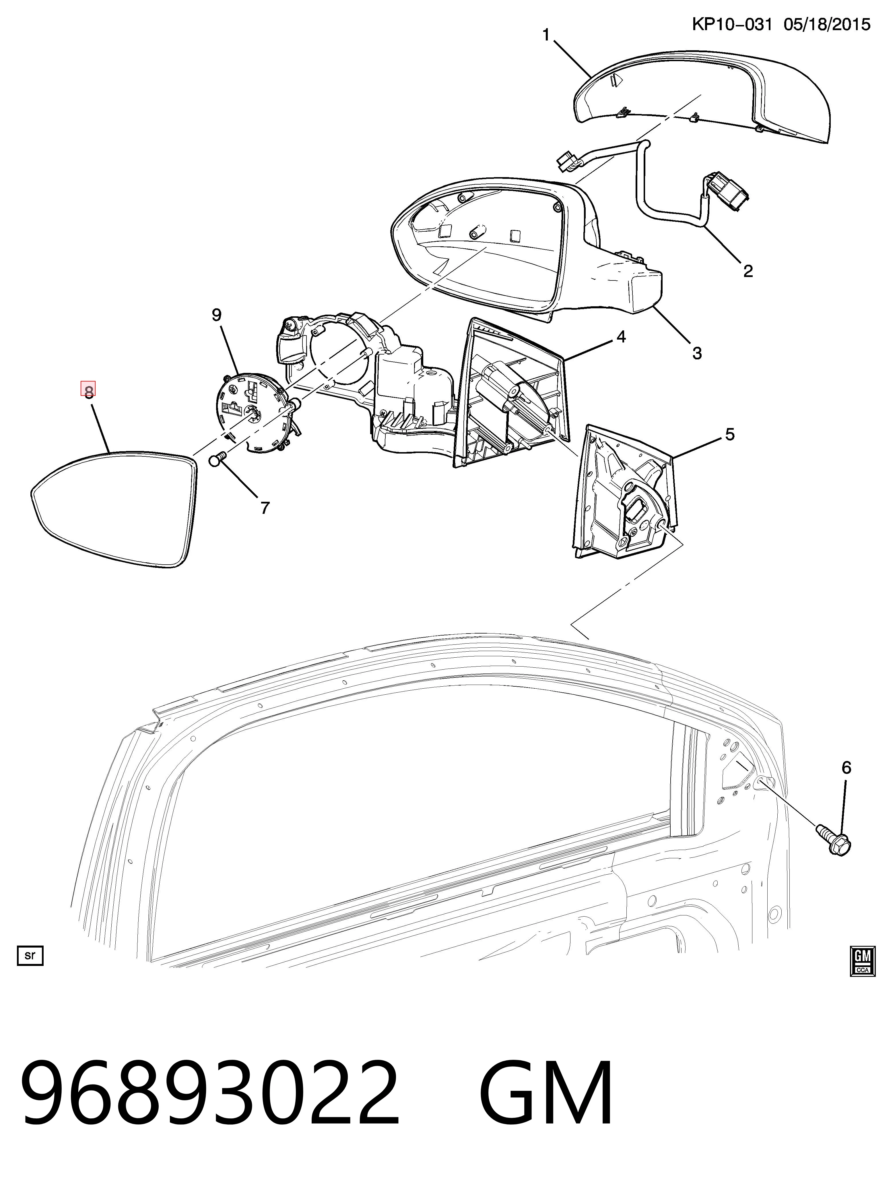 Скло дзеркала заднього виду, лівого Opel 96893022