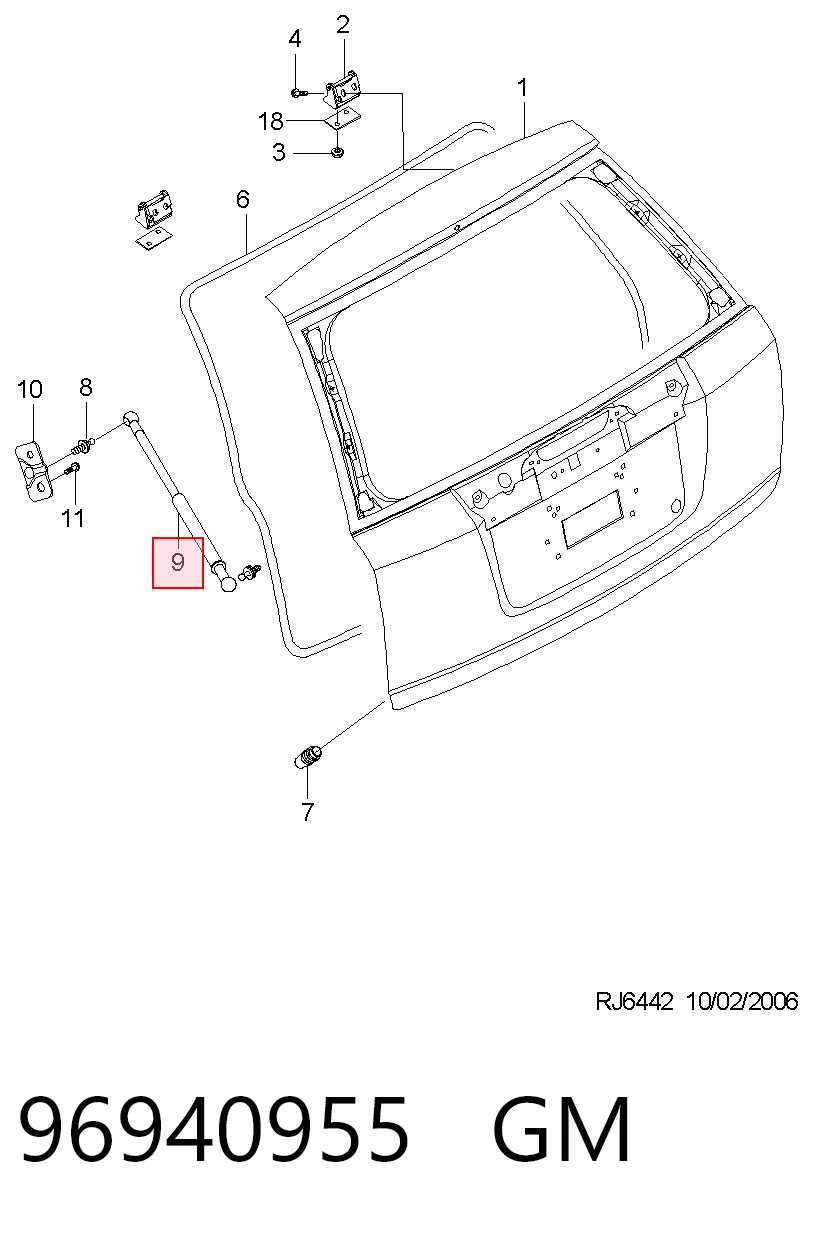 Амортизатор кришки багажника FSO 96617850