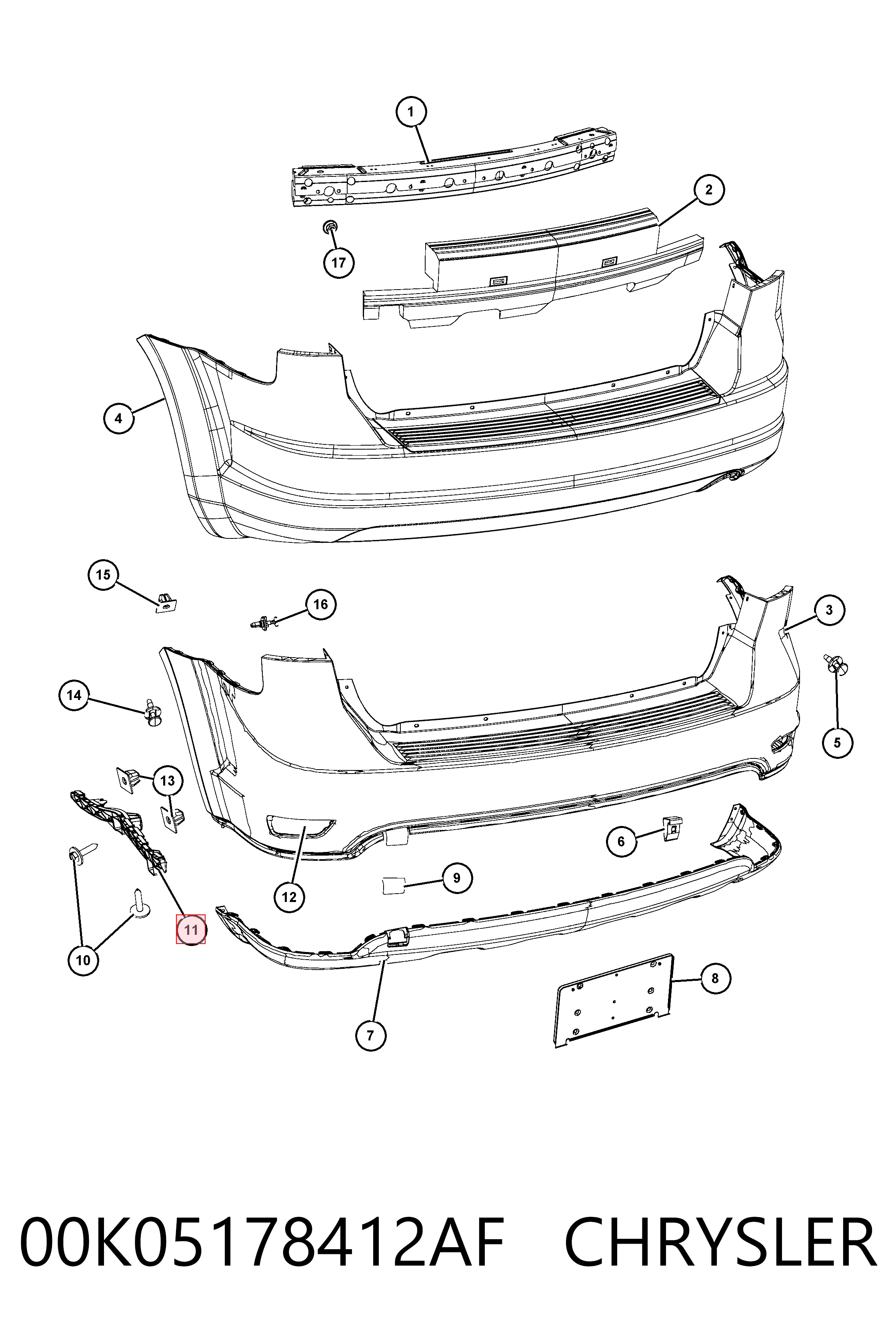 K05178412AD Fiat/Alfa/Lancia Кронштейн бампера заднього, правий