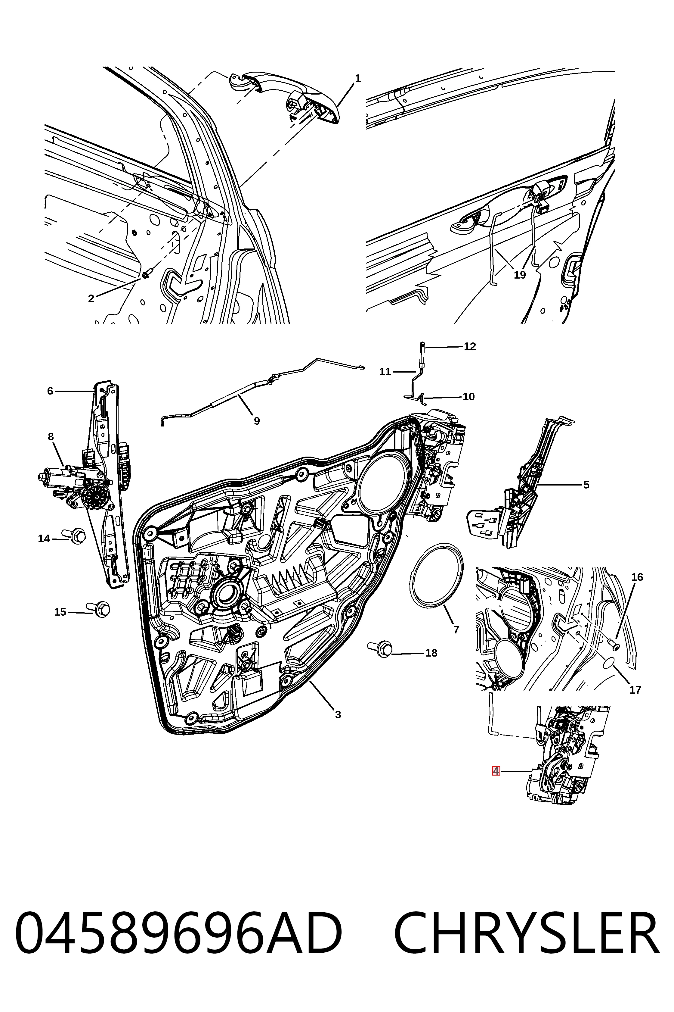 K04589696AA Fiat/Alfa/Lancia Замок задньої дверї, правої