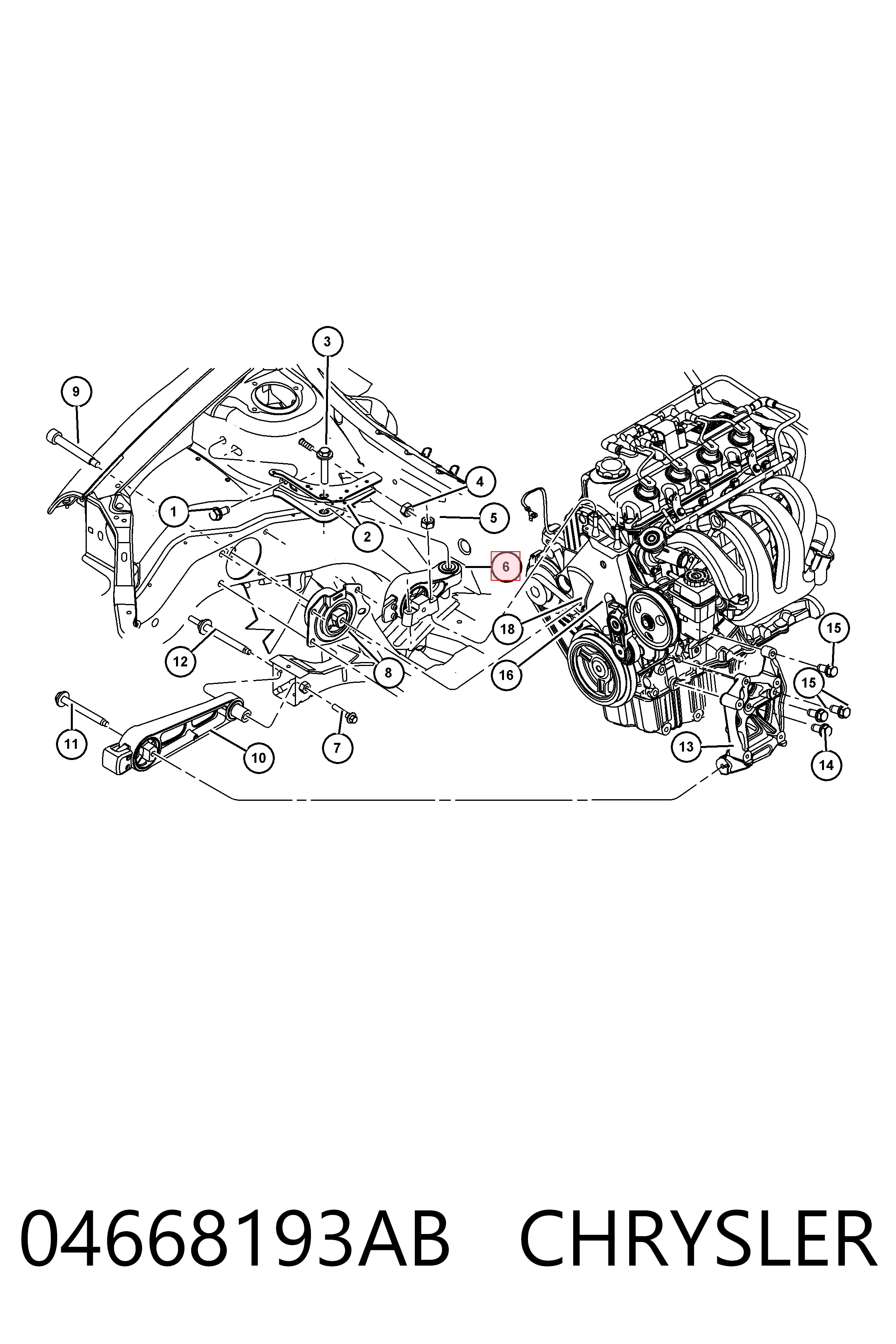 04668193AB Chrysler Подушка (опора) двигуна, права верхня