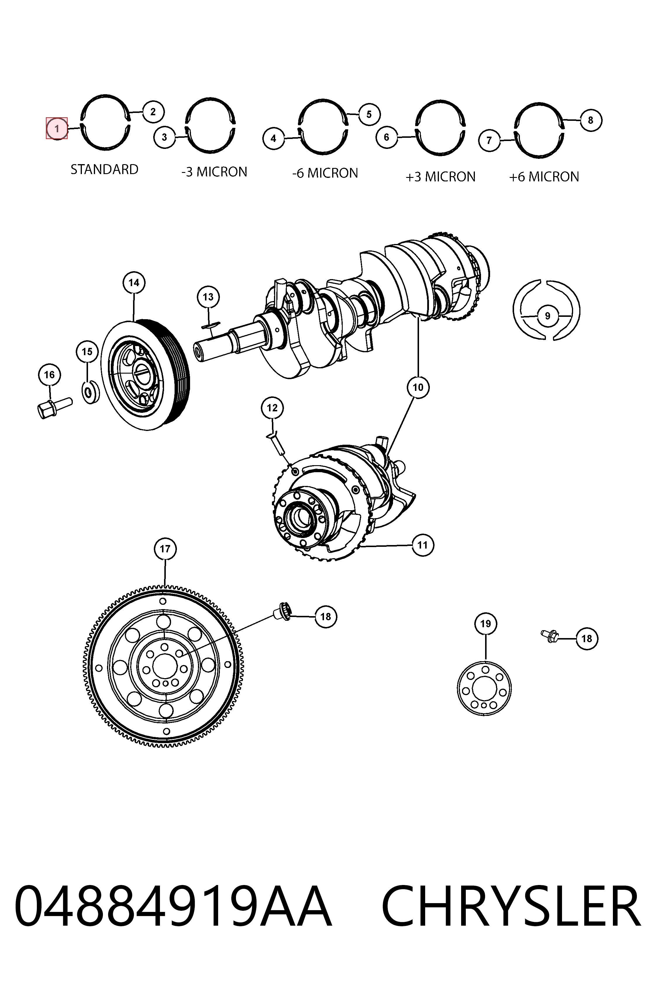 04884919AA Chrysler Вкладиші колінвала, корінні, комплект, стандарт (STD)