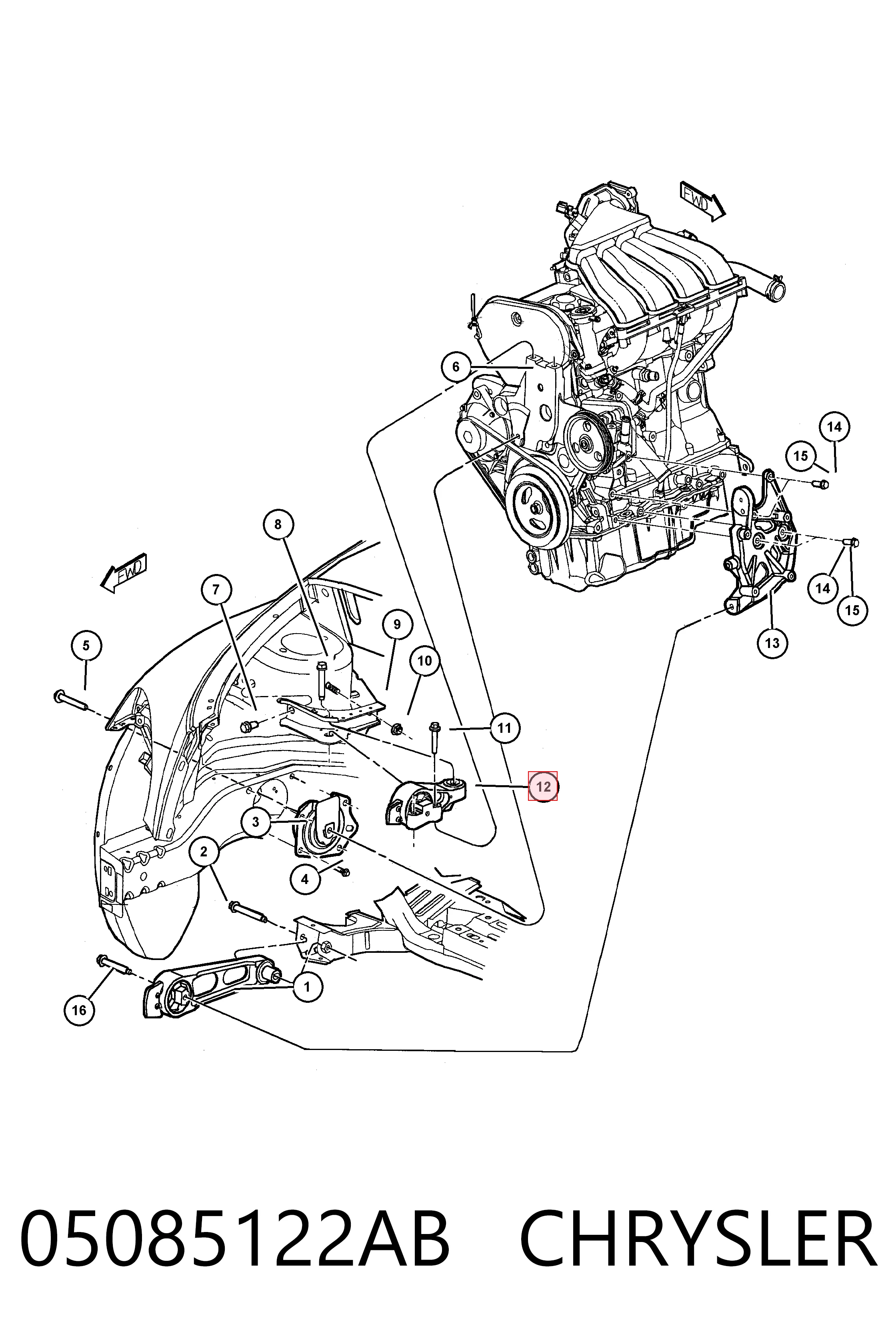 Ліва подушка двигуна Fiat/Alfa/Lancia K05085122AB ціна, від 30.68 USD