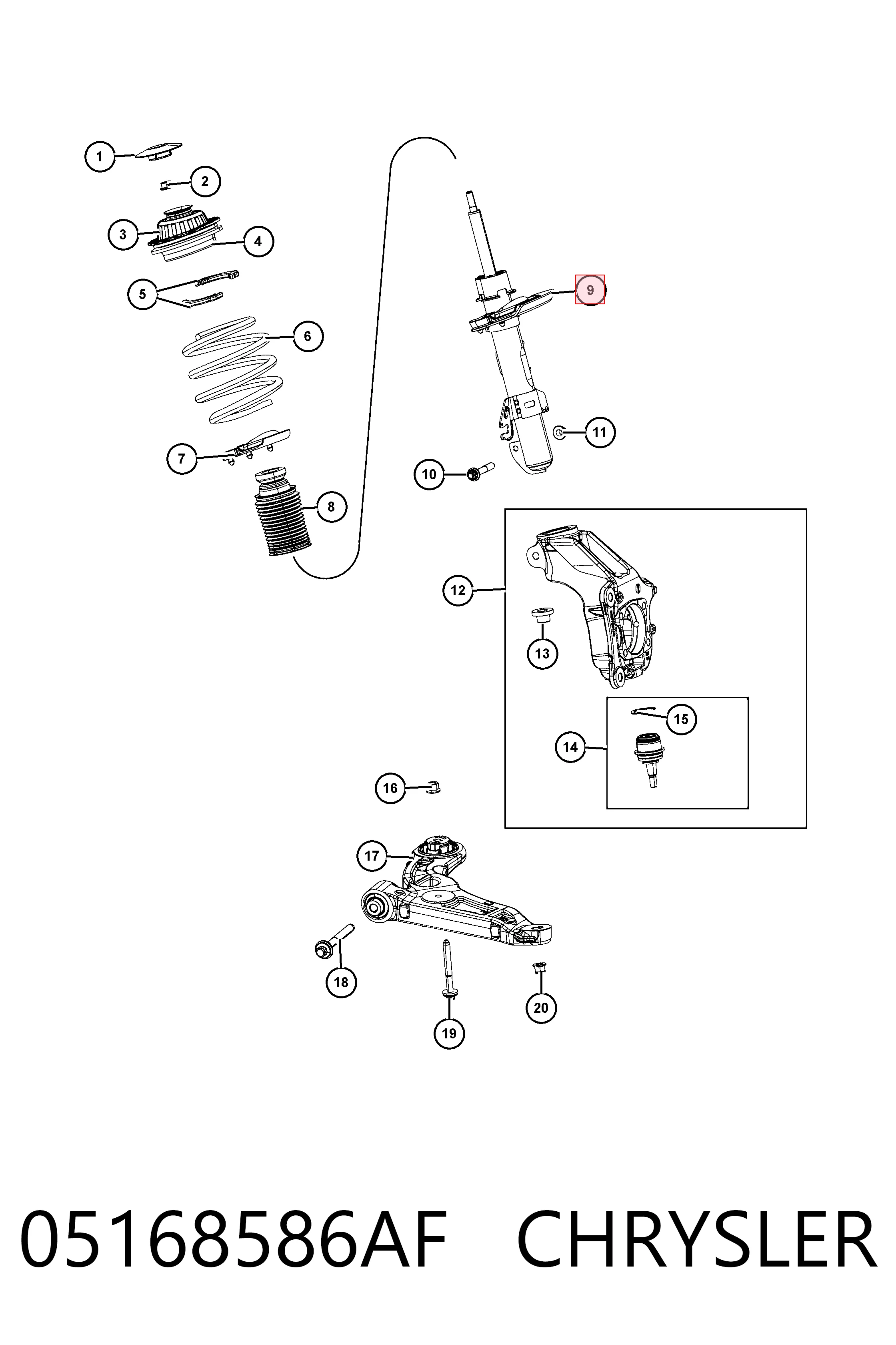Амортизатор передній, правий K05168588AF Fiat/Alfa/Lancia