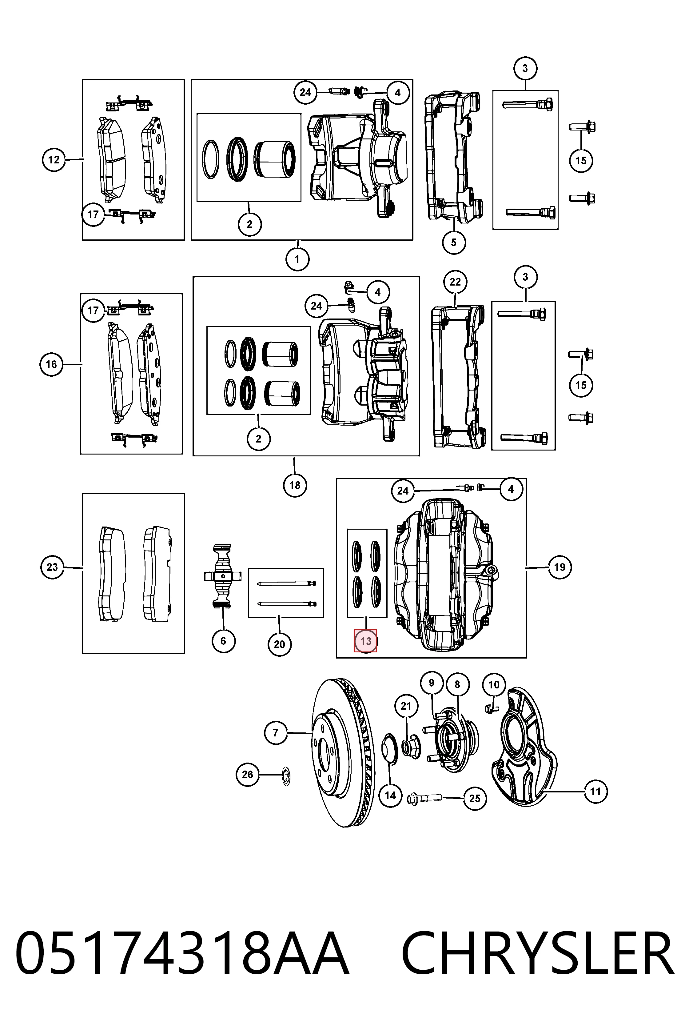 Ремкомплект супорту гальмівного переднього Fiat/Alfa/Lancia K05174318AA ціна, від 8.89 USD