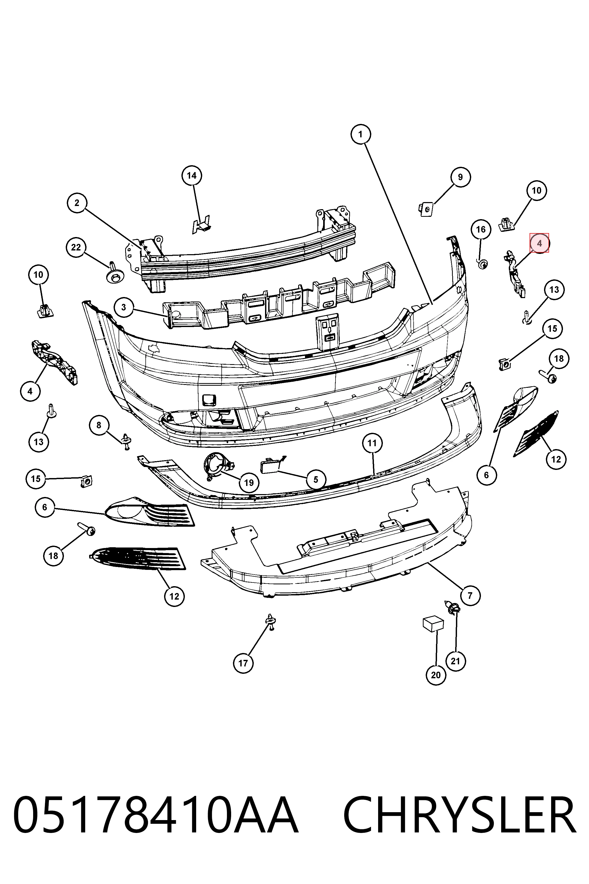 Праве кріплення переднього бампера Chrysler LQKW014R ціна, від 6.33 USD