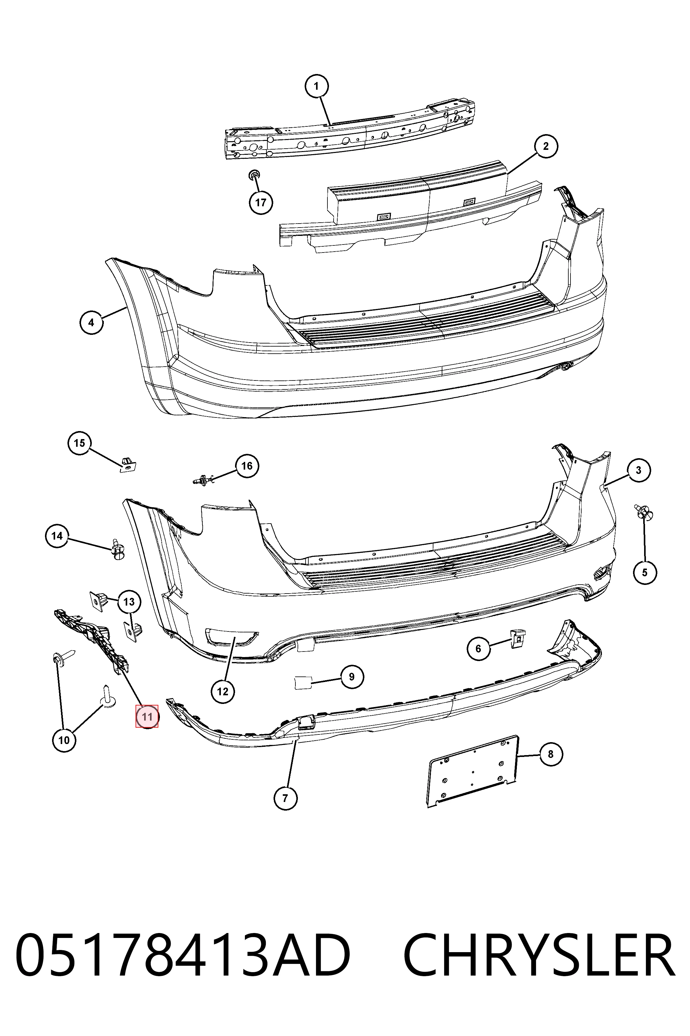 K05178413AF Fiat/Alfa/Lancia Лівий кронштейн кріплення бампера заднього
