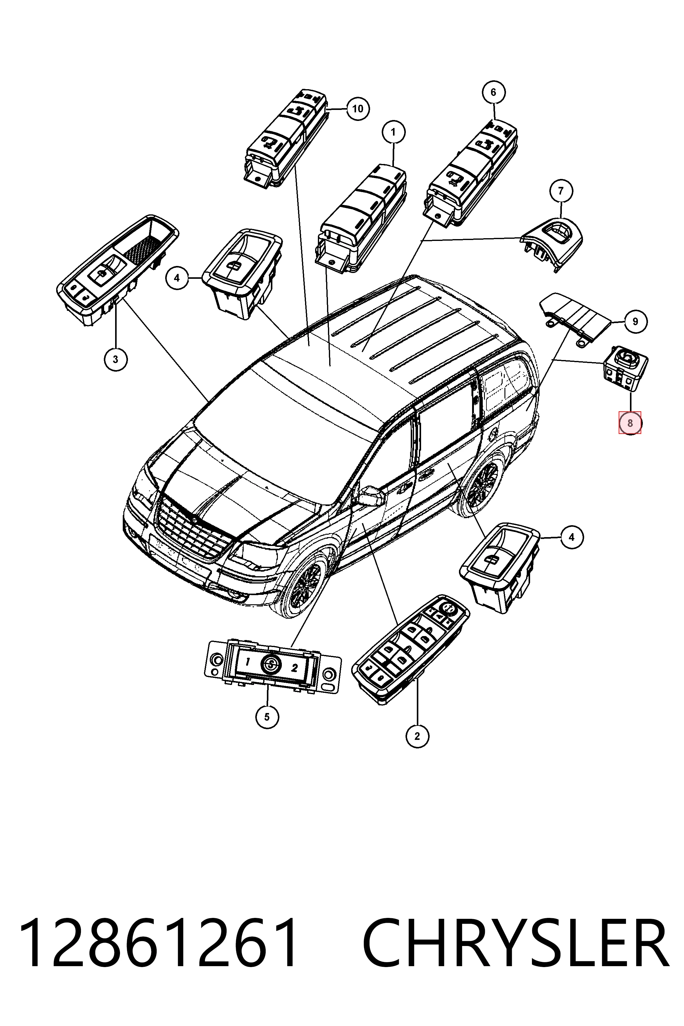 K04602751AA Fiat/Alfa/Lancia Кнопка приводу замка задньої 3/5 двері (ляди)