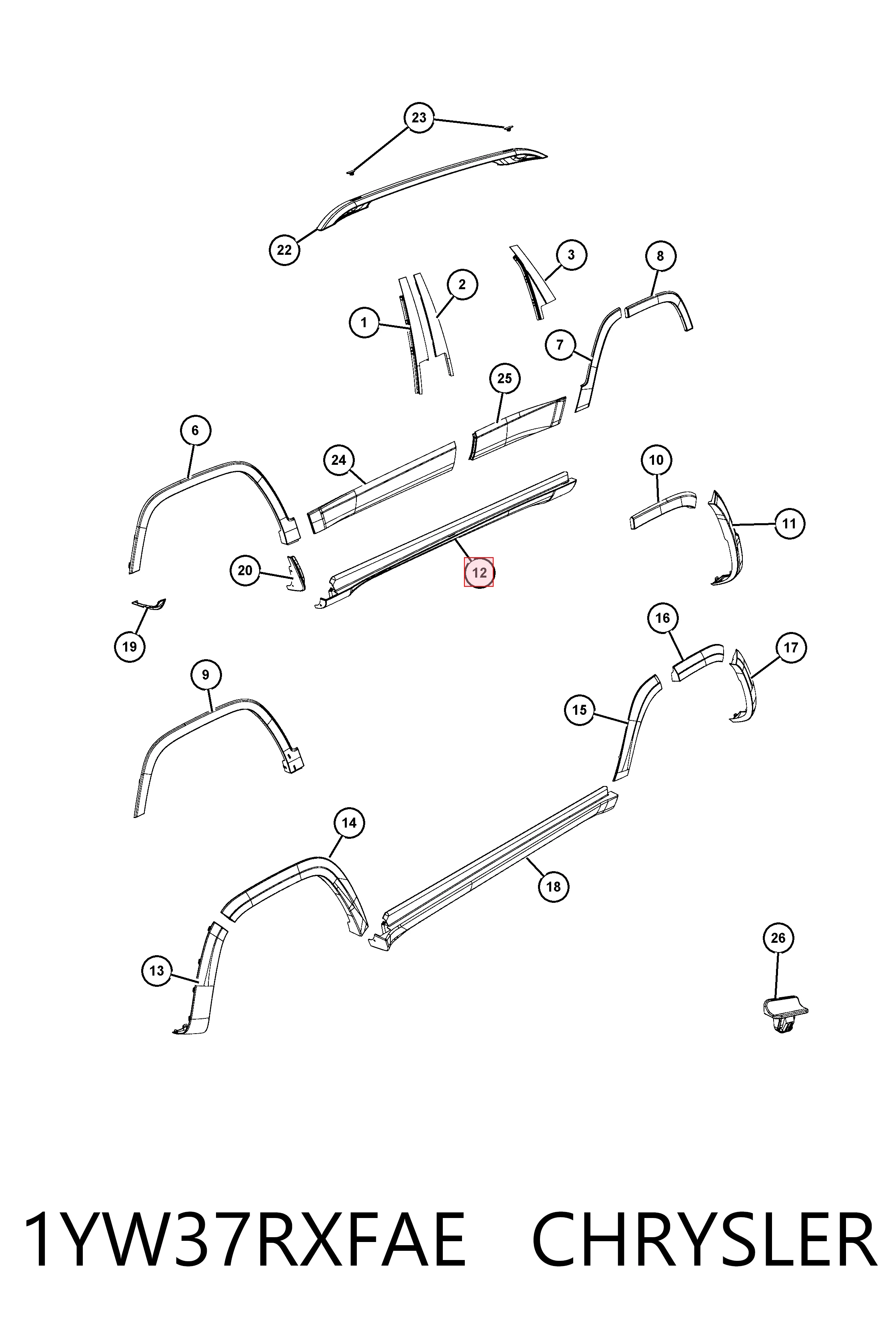 Купити K1YW37RXFAB Fiat/Alfa/Lancia Накладка зовнішня (молдинг) порога, лівий
