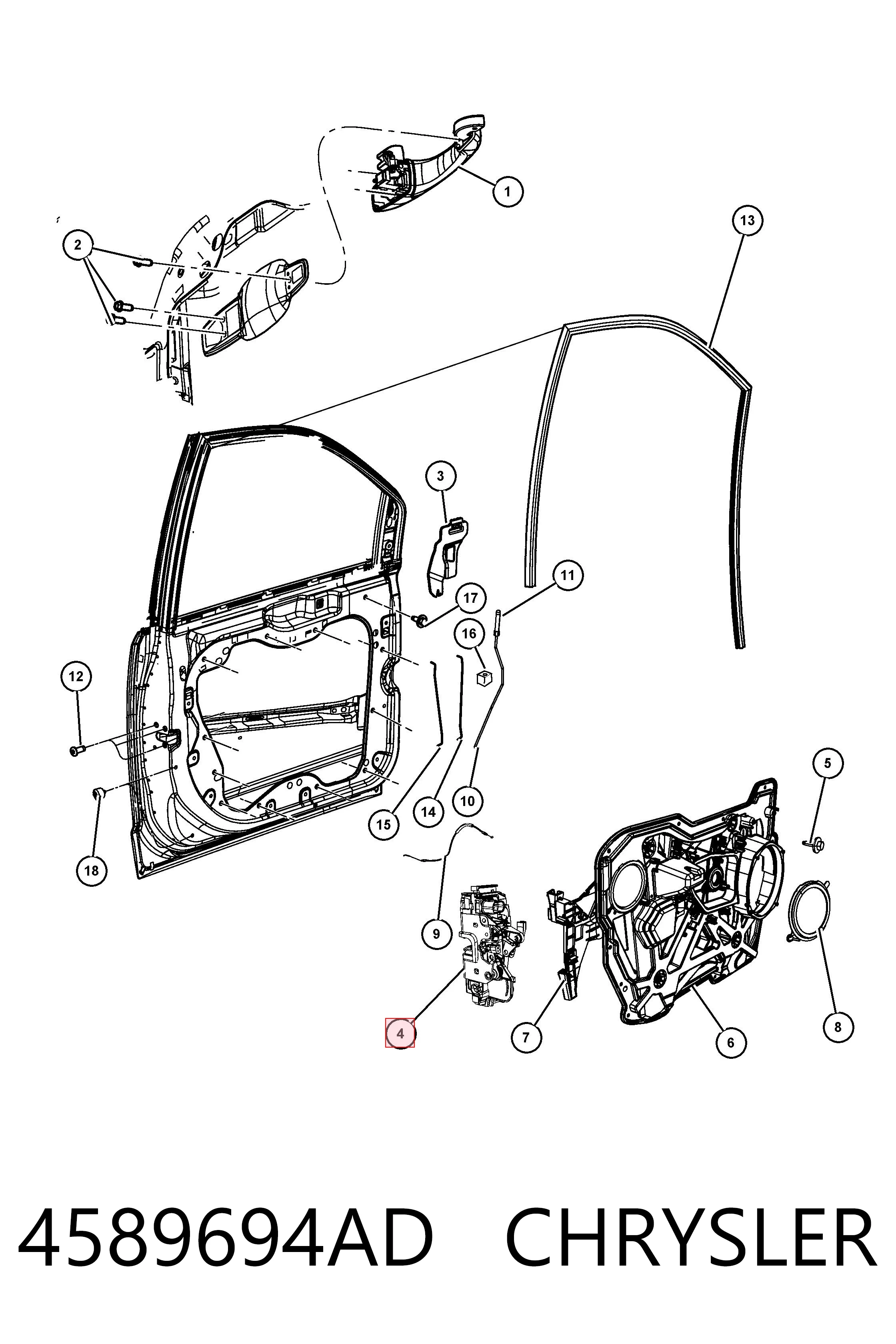 Купити K04589694AA Fiat/Alfa/Lancia Замок дверки правої передньої