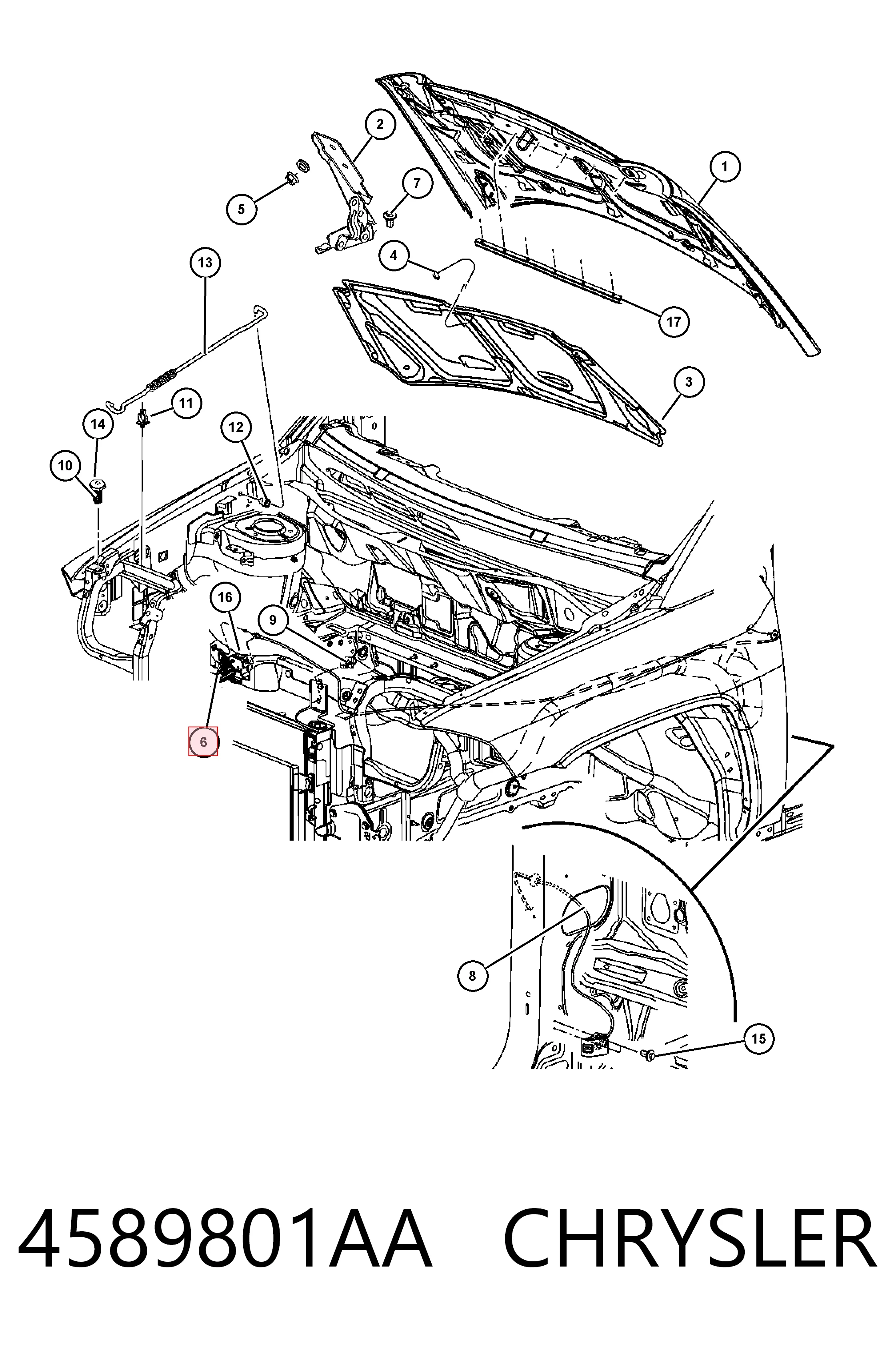 4589801AA Chrysler Запор капота (замок і привід замка капота)