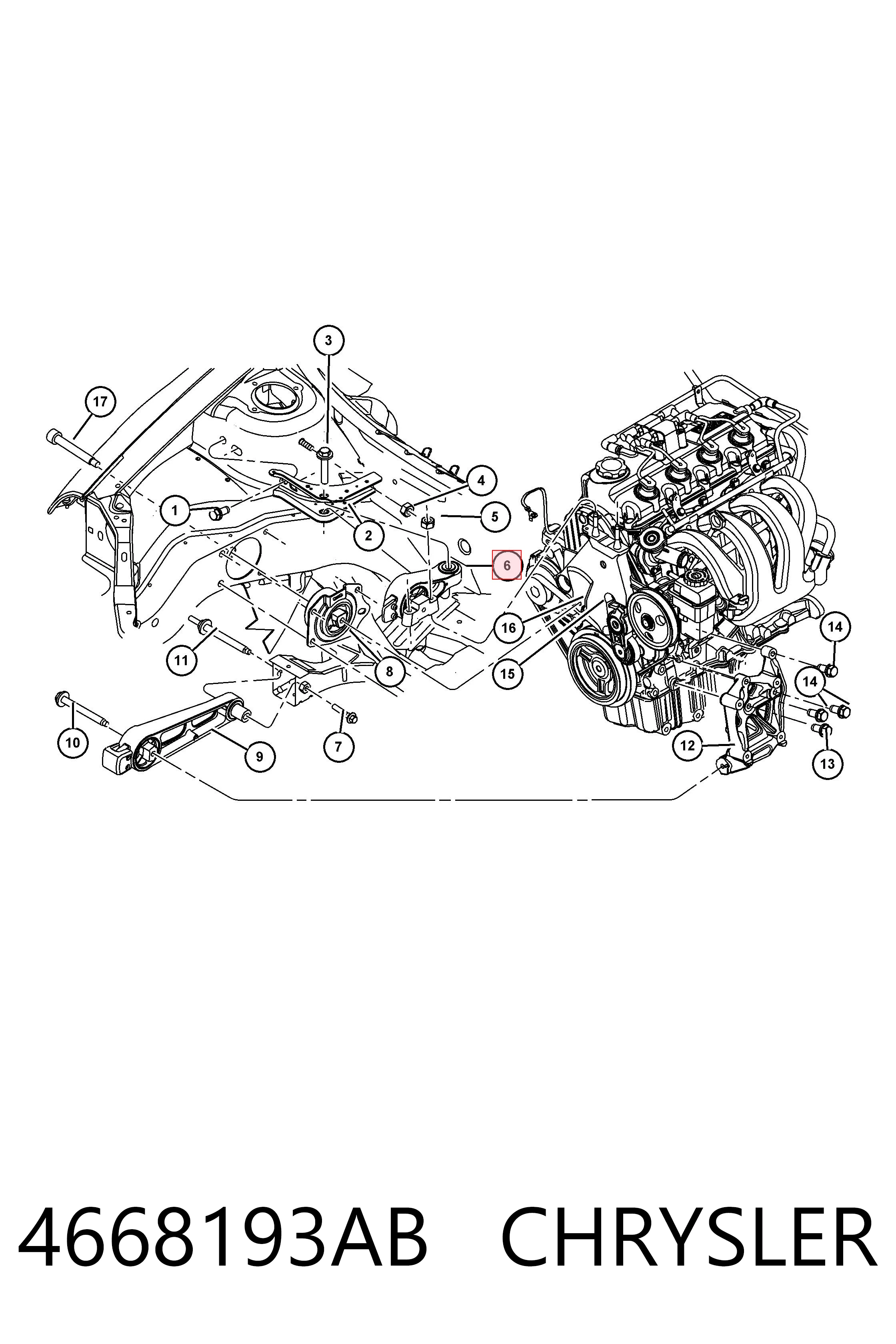 4668193AB Chrysler Подушка (опора) двигуна, права верхня