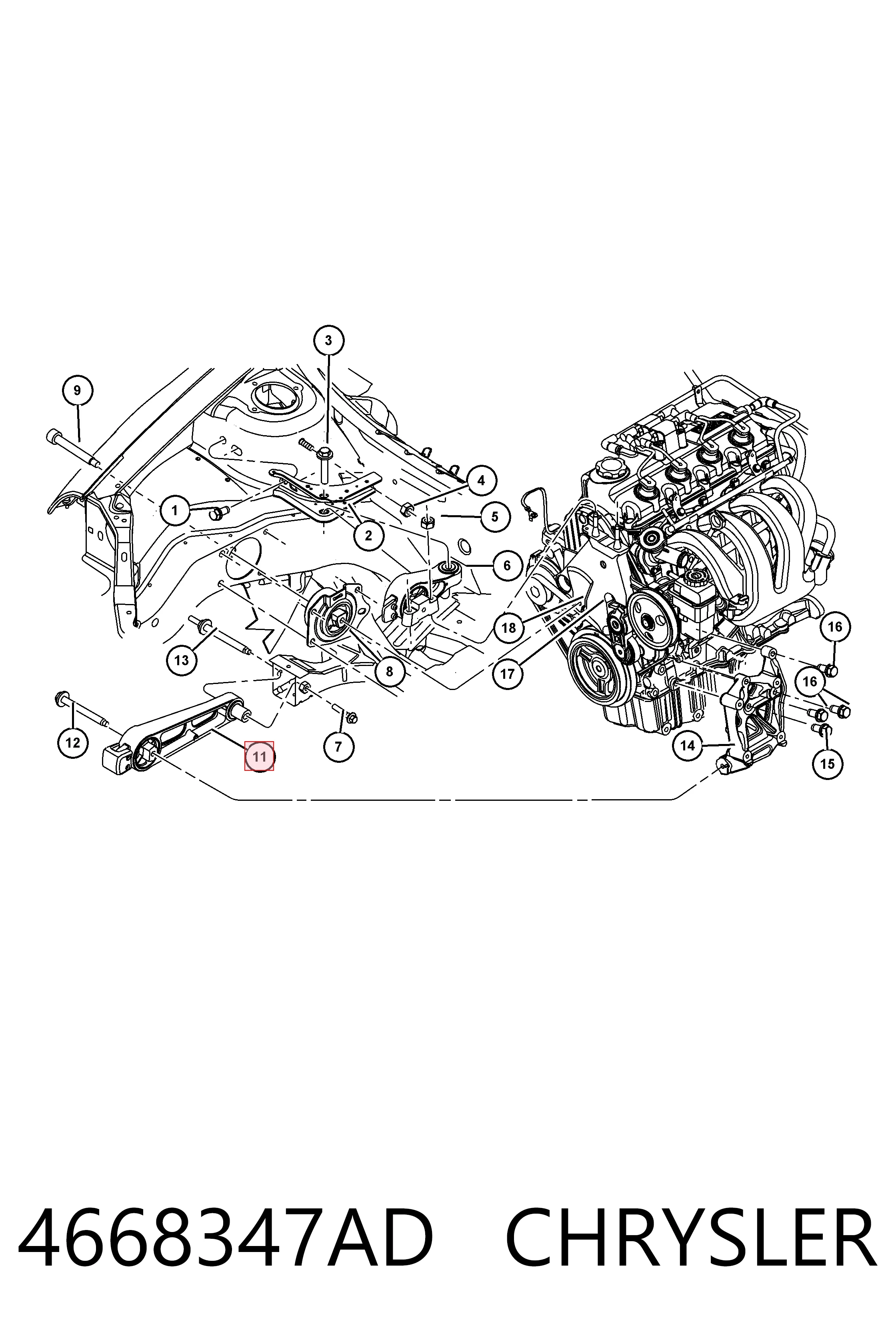 4668347AD Chrysler Подушка (опора) двигуна, нижня