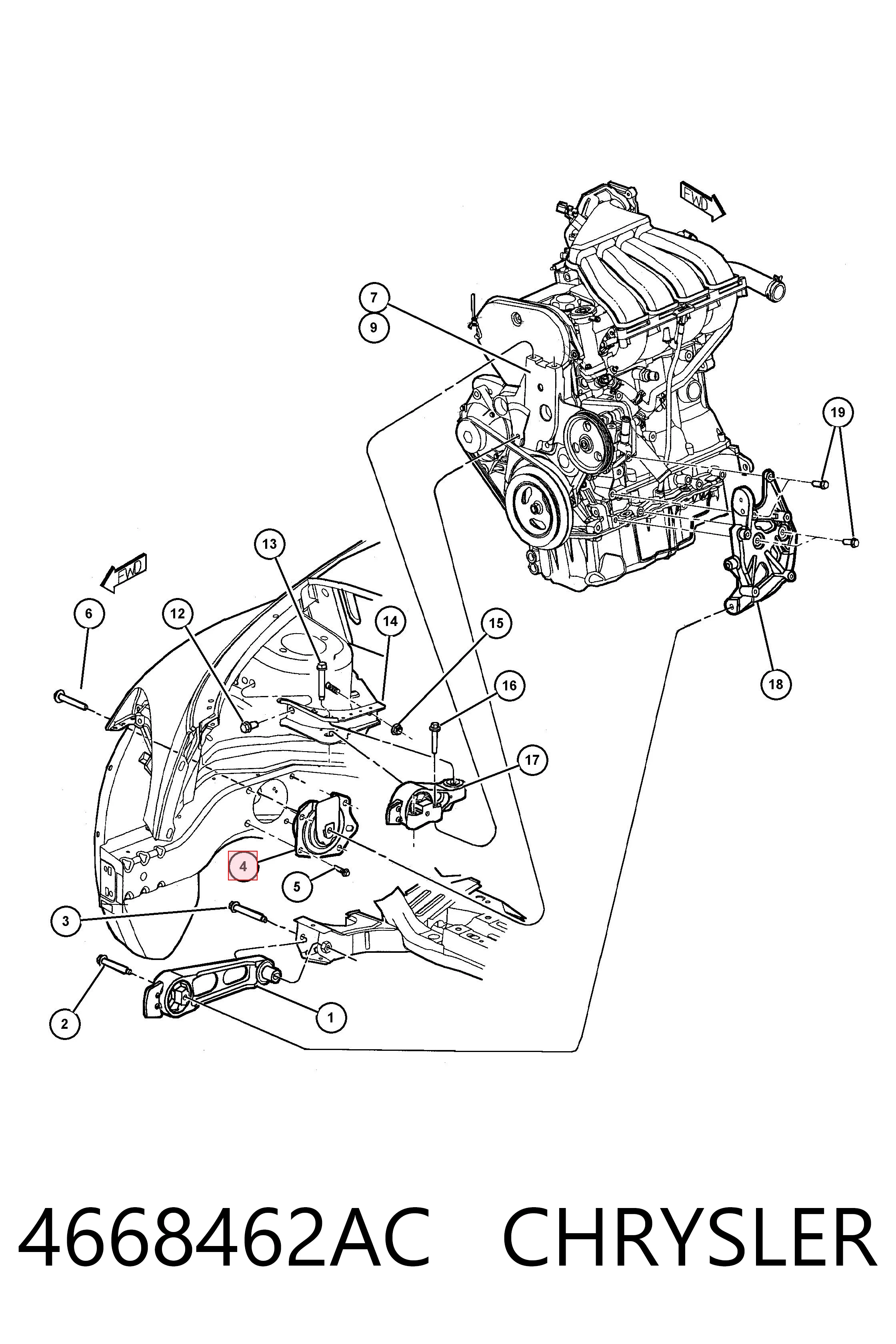 4668462AC Chrysler Задня подушка двигуна