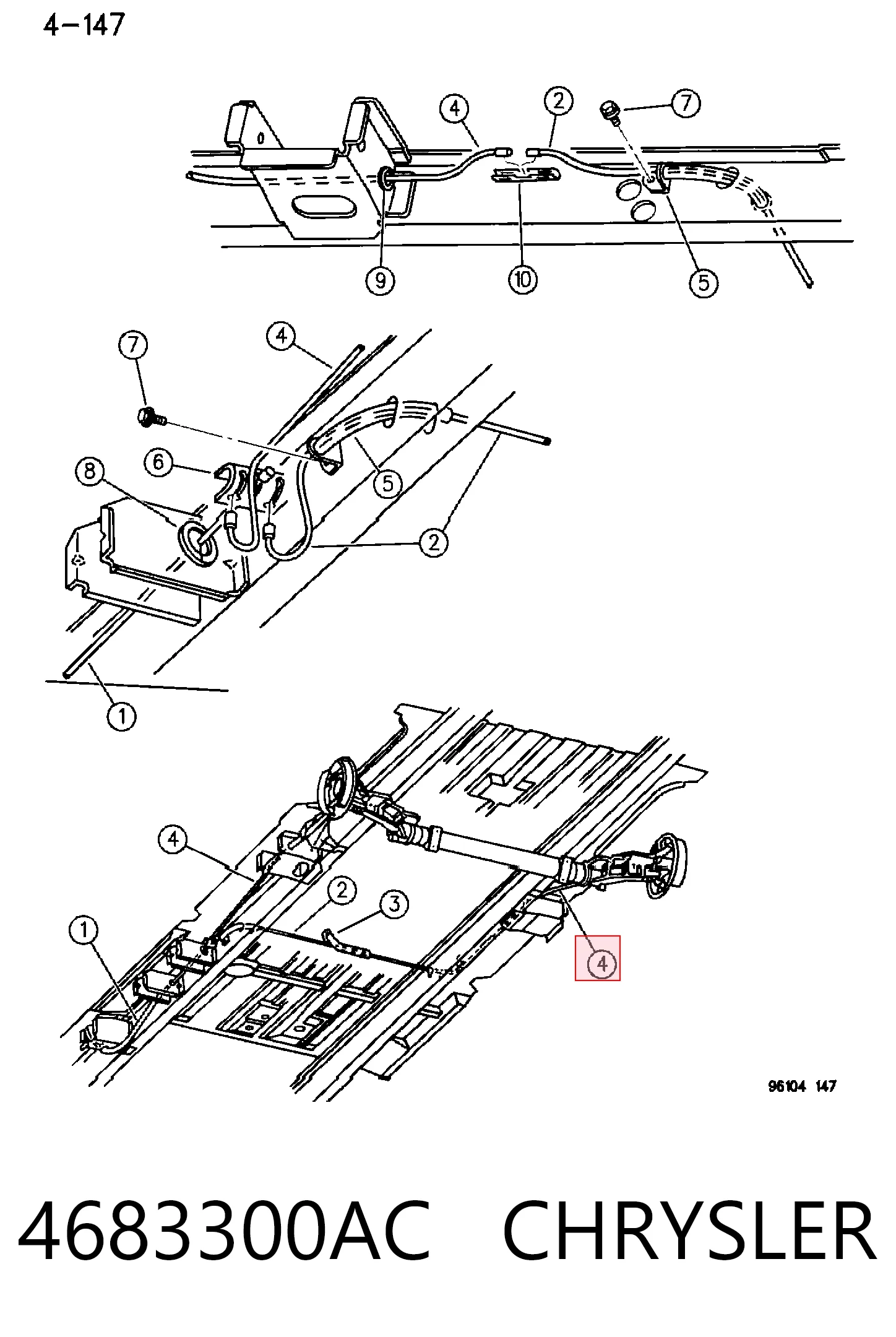 Купити K04683300 Fiat/Alfa/Lancia Трос ручного гальма задній, правий