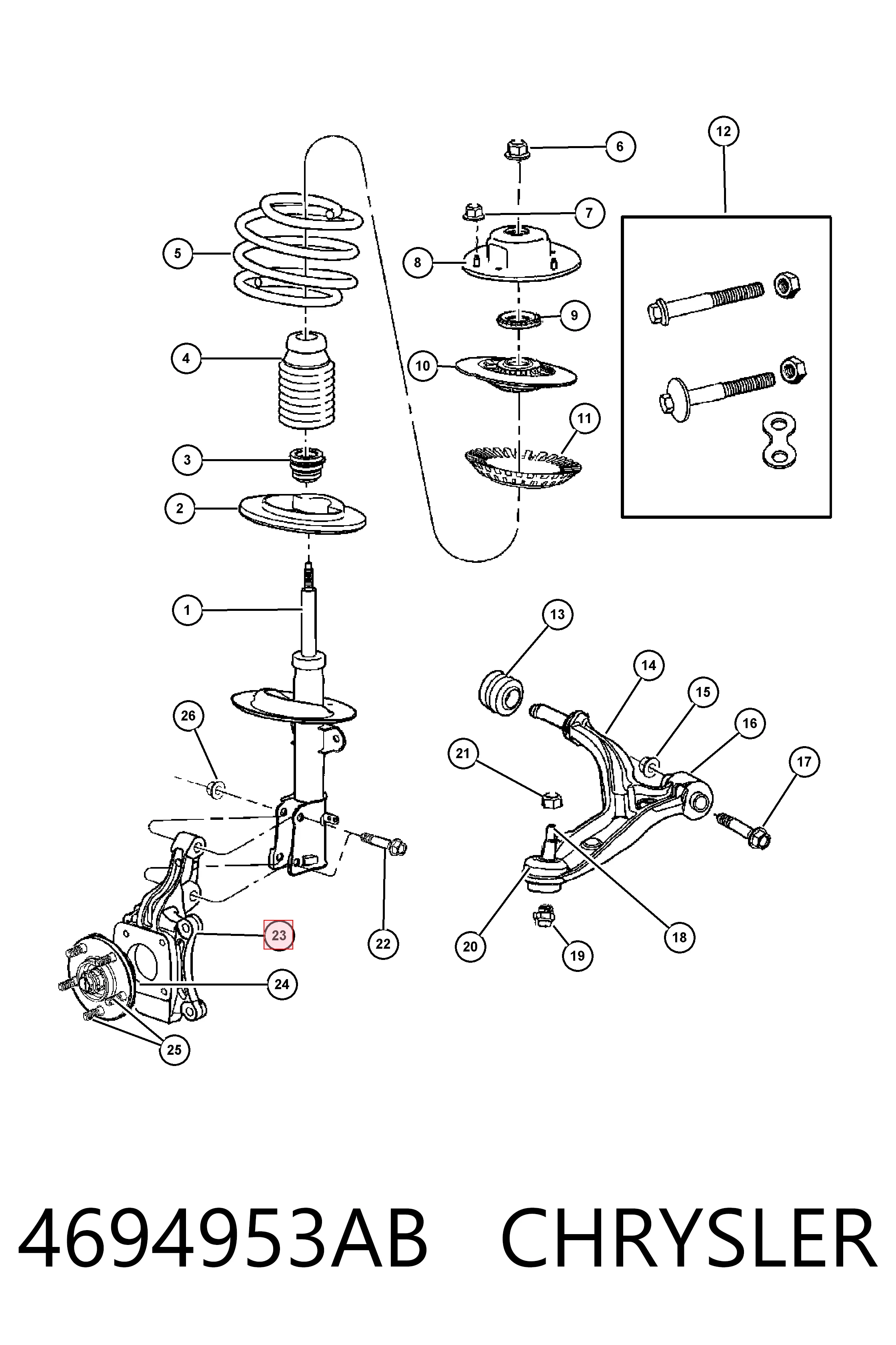 Цапфа поворотна ліва Fiat/Alfa/Lancia K04694953AB ціна, від 63.27 USD