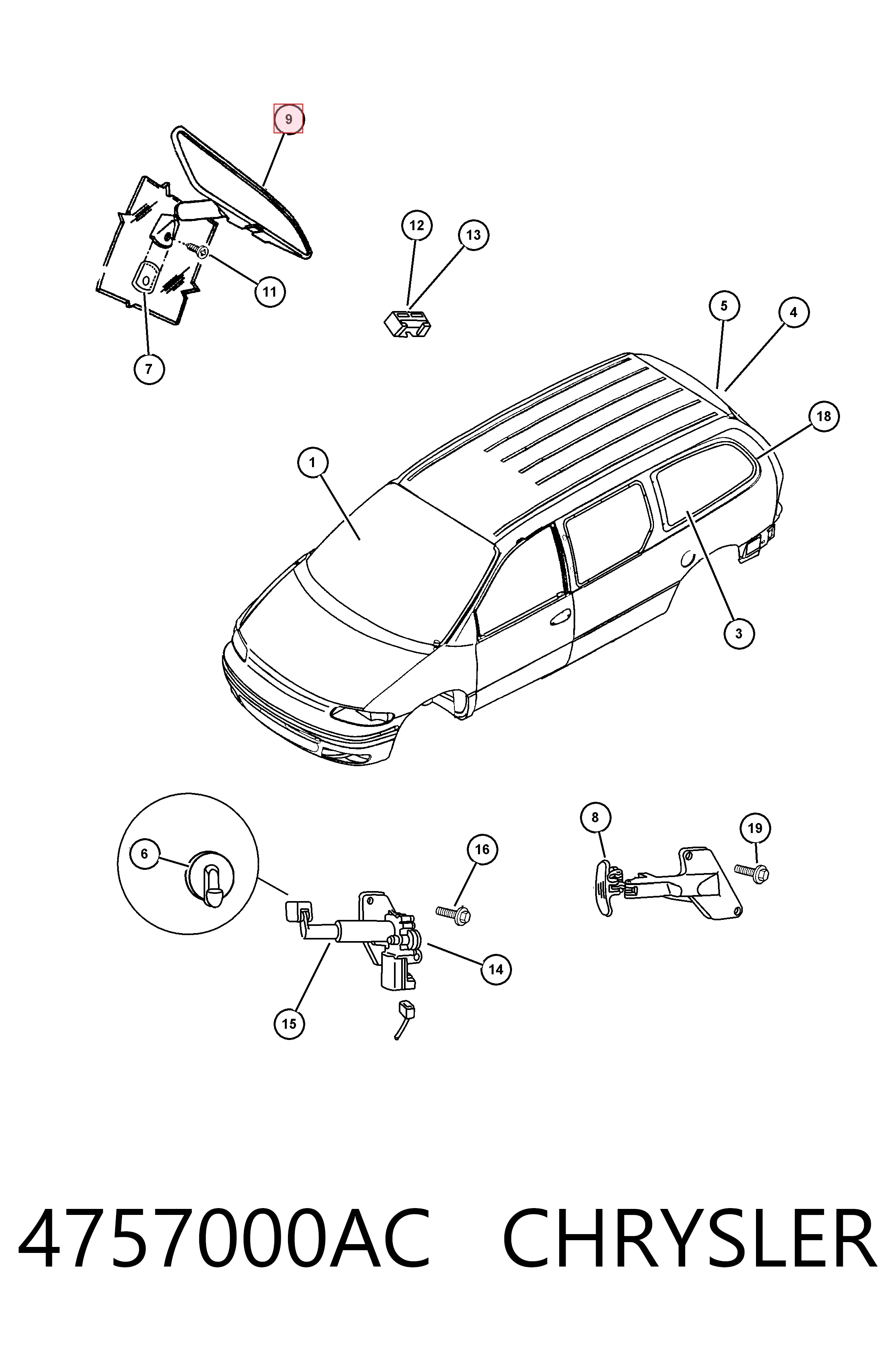 Салоне дзеркало заднього виду на Chrysler Voyager III RG, RS