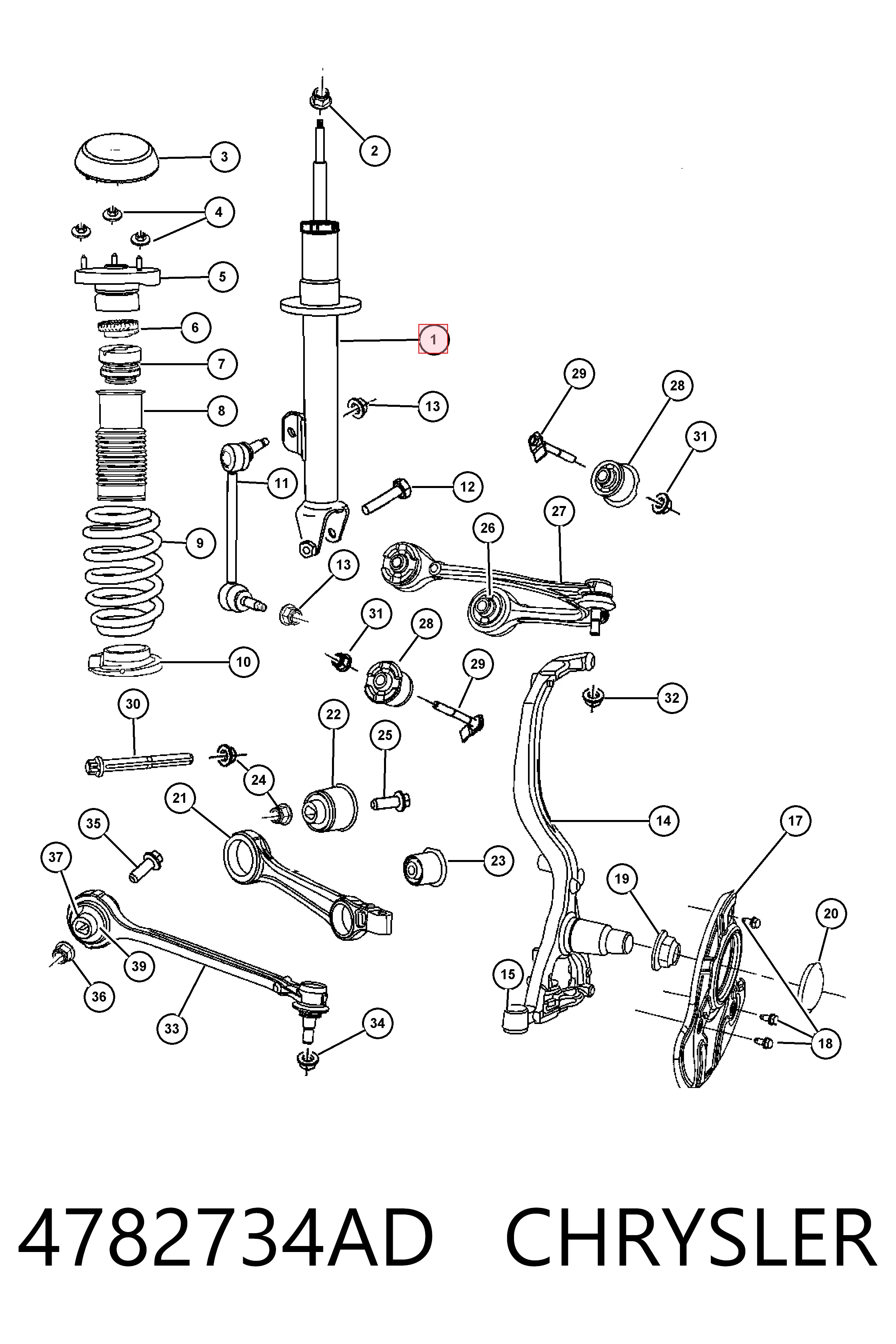 4782734AD Chrysler Амортизатор передньої підвіски