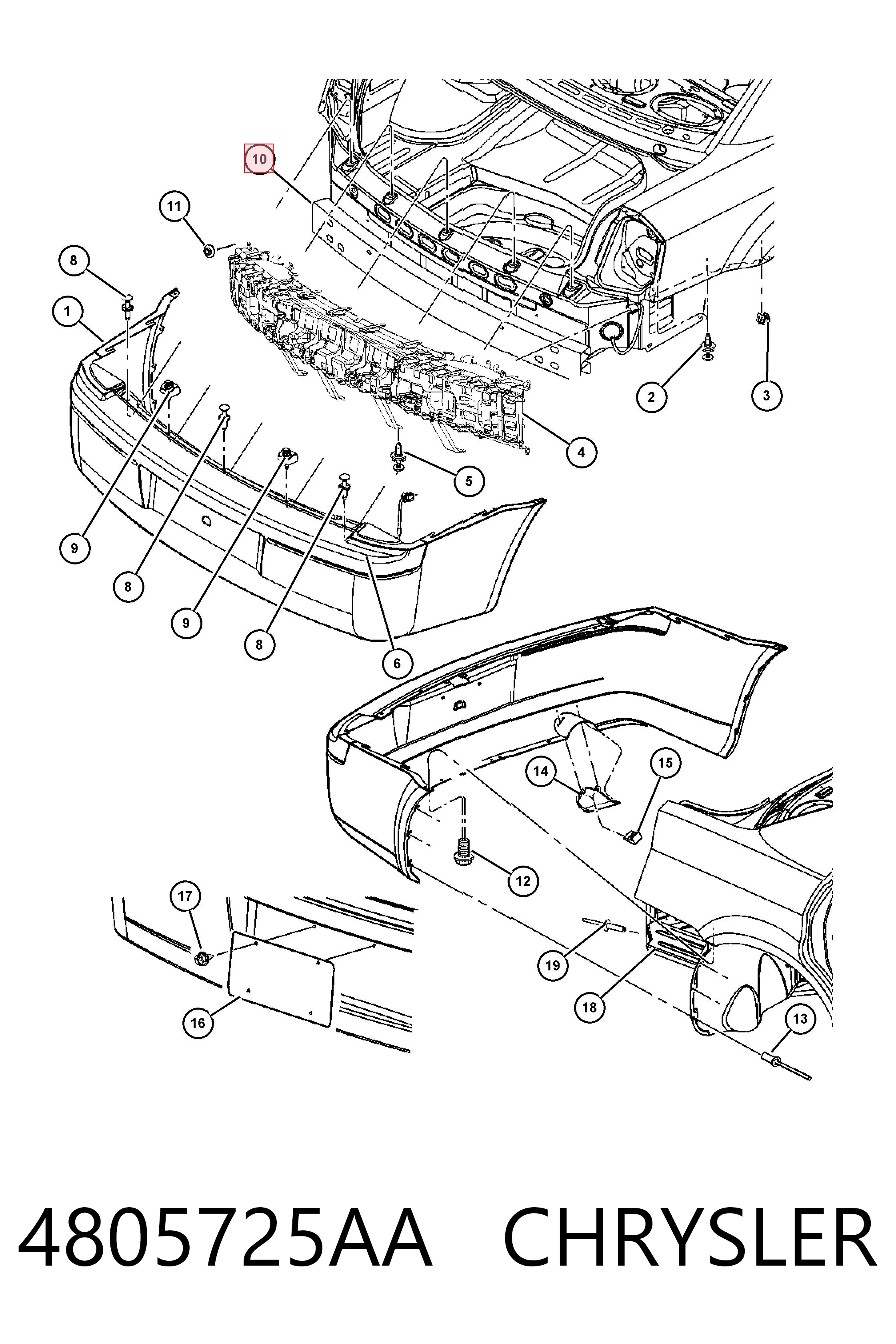 4805725AA Chrysler Шина бампера заднього