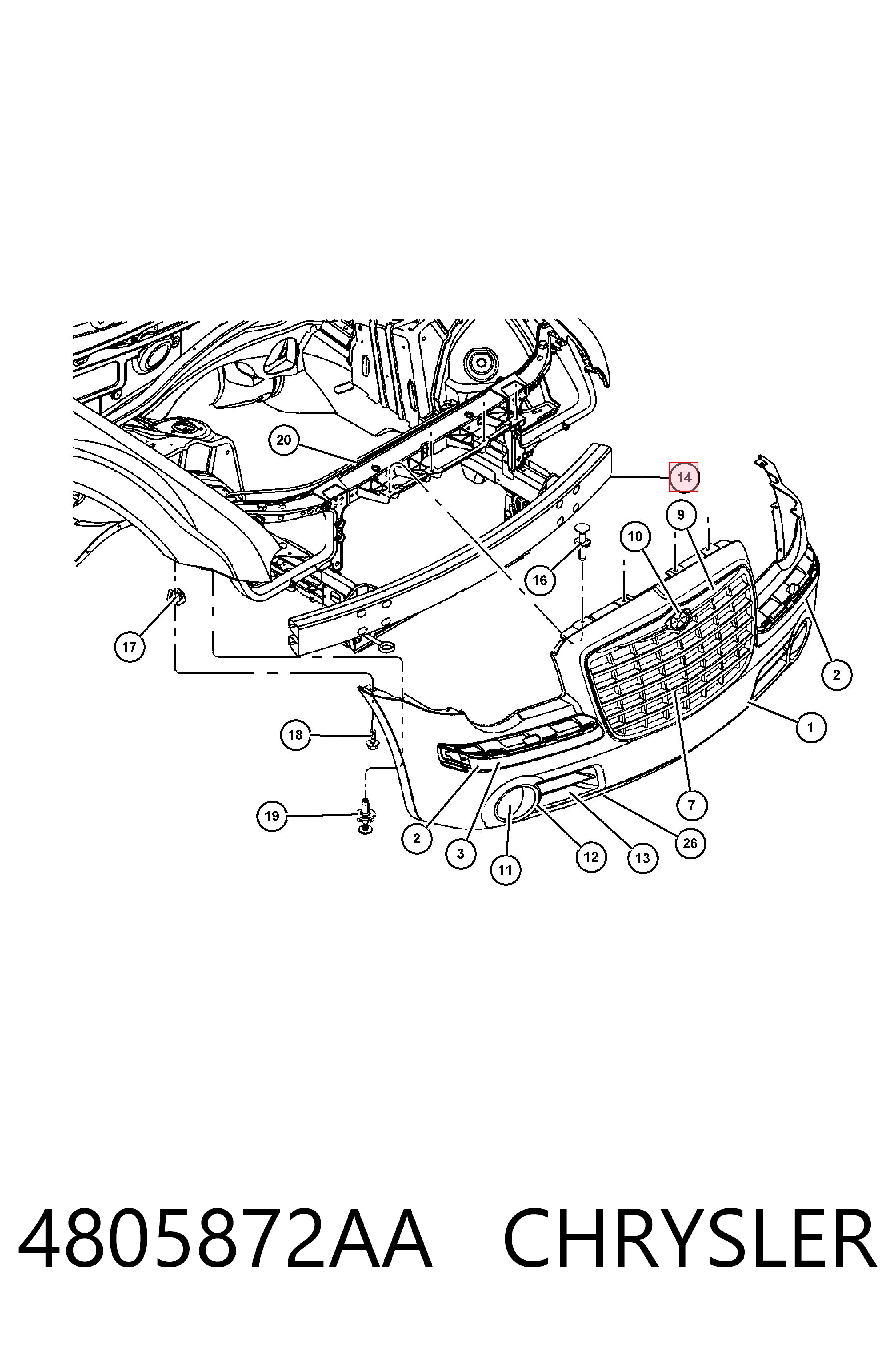 4805872AA Chrysler Балка бампера переднього