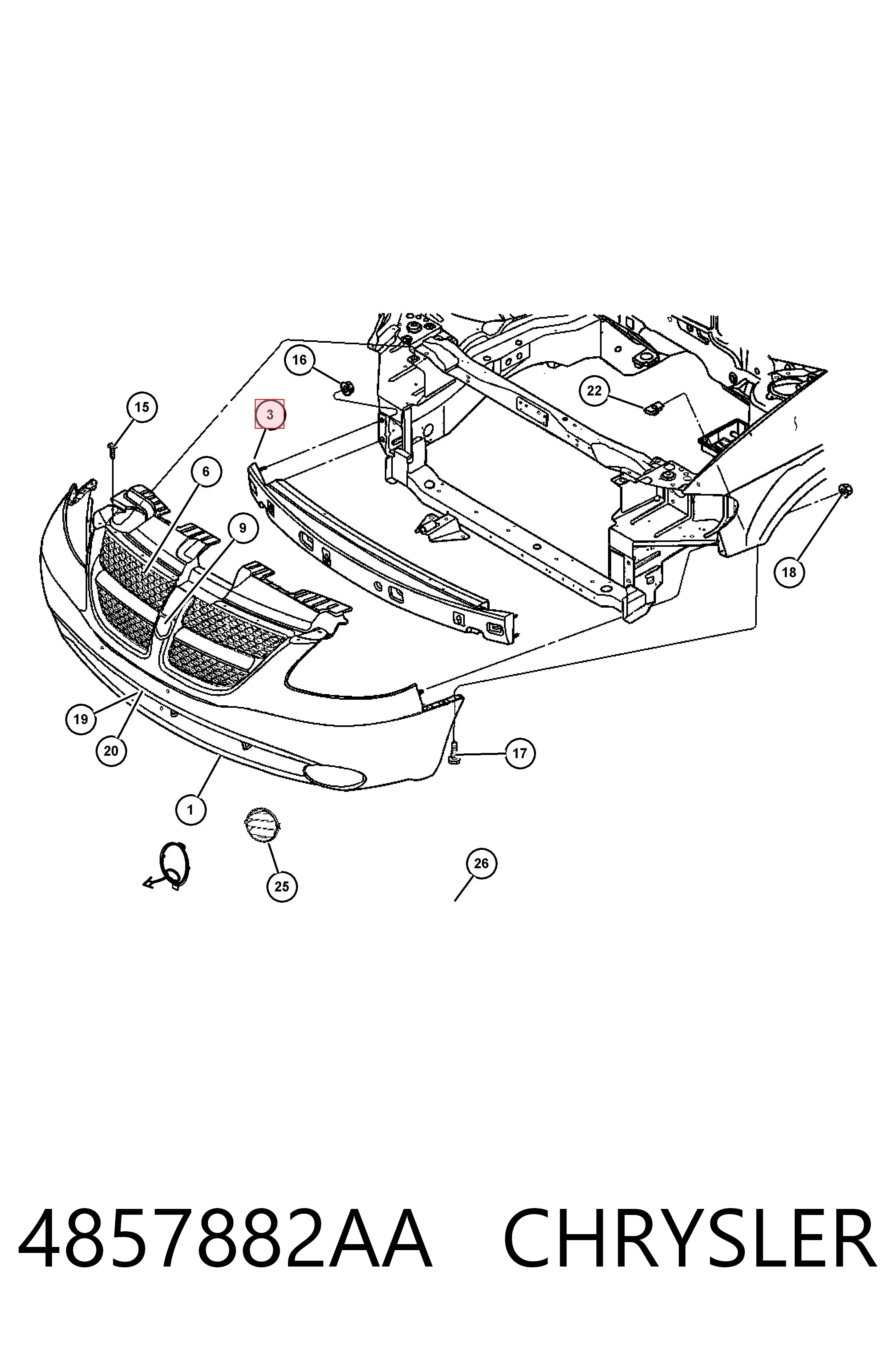 Балка бампера переднього на Dodge Grand Caravan SPORT US