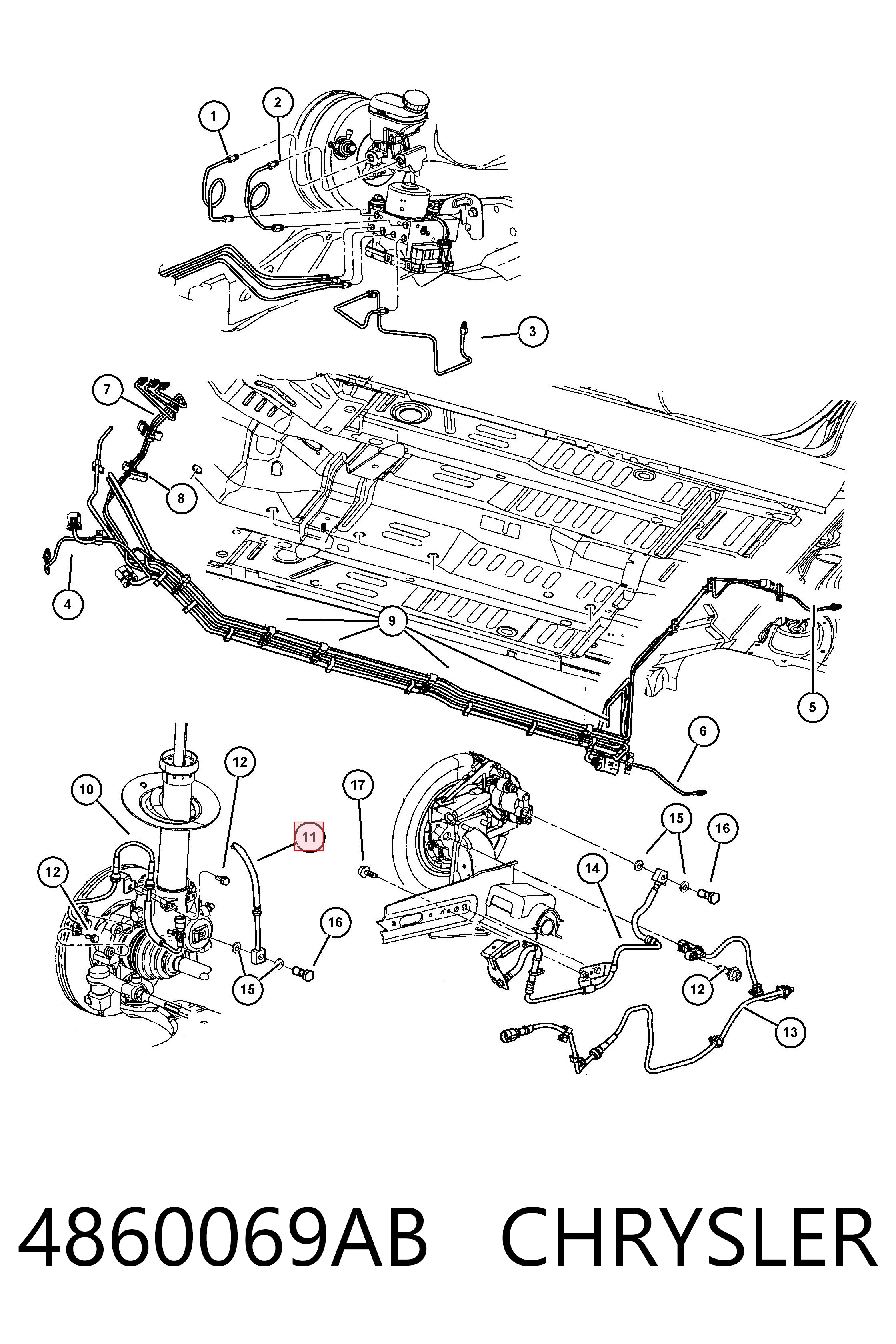 4860069AB Chrysler Шланг гальмівний передній, лівий