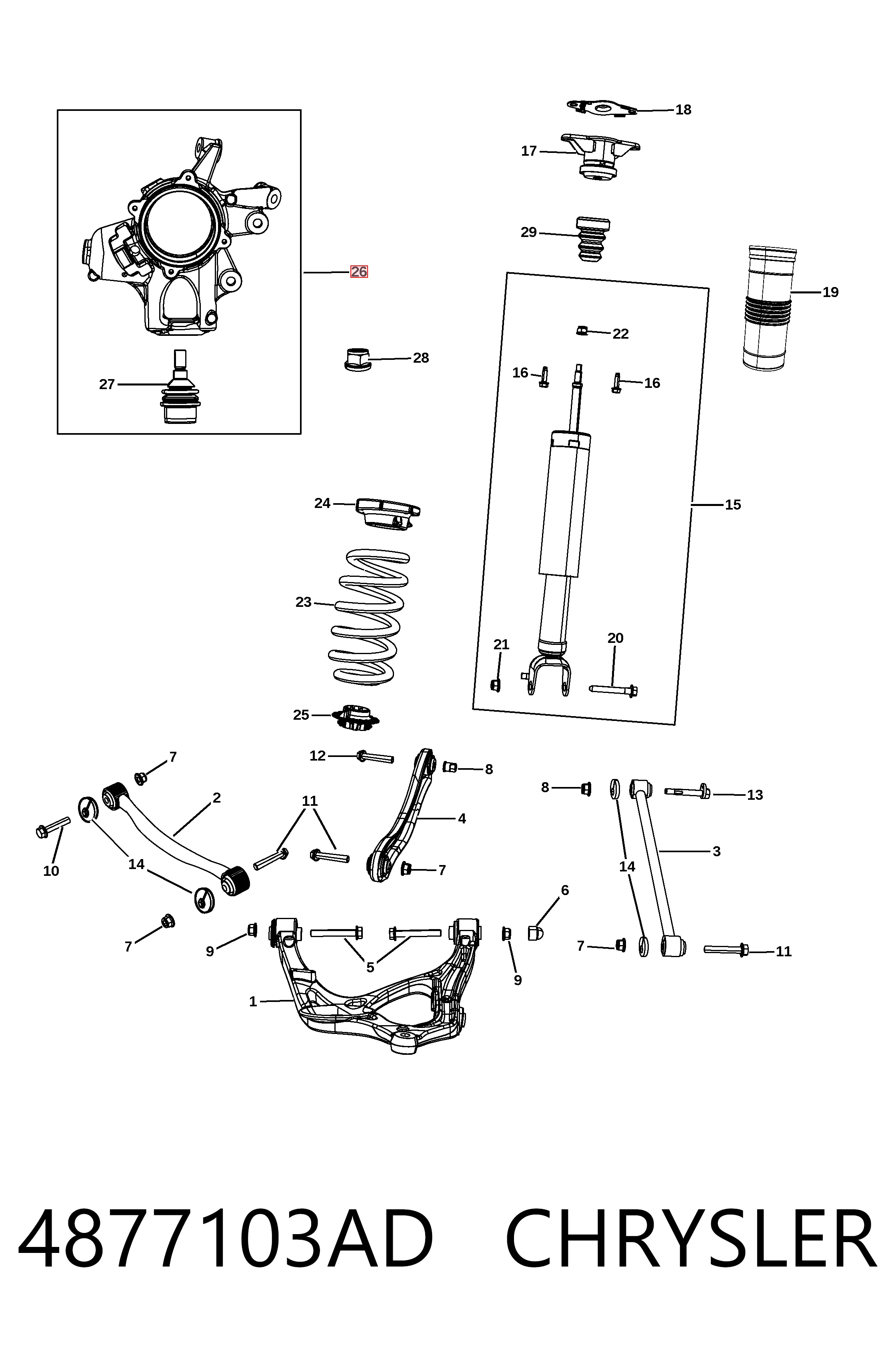 Кулак поворотний лівий Fiat/Alfa/Lancia K04877103AD ціна, від 78.55 USD