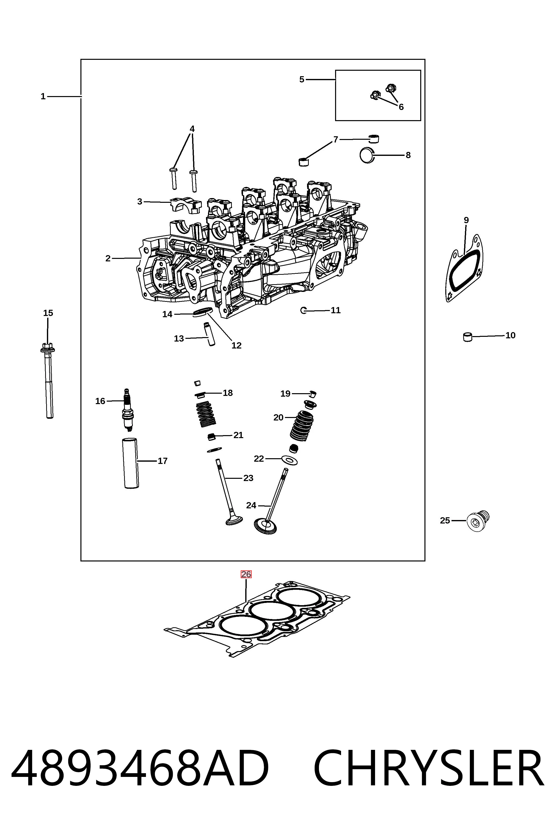 4893468AD Chrysler Прокладка головки блоку циліндрів (ГБЦ), права